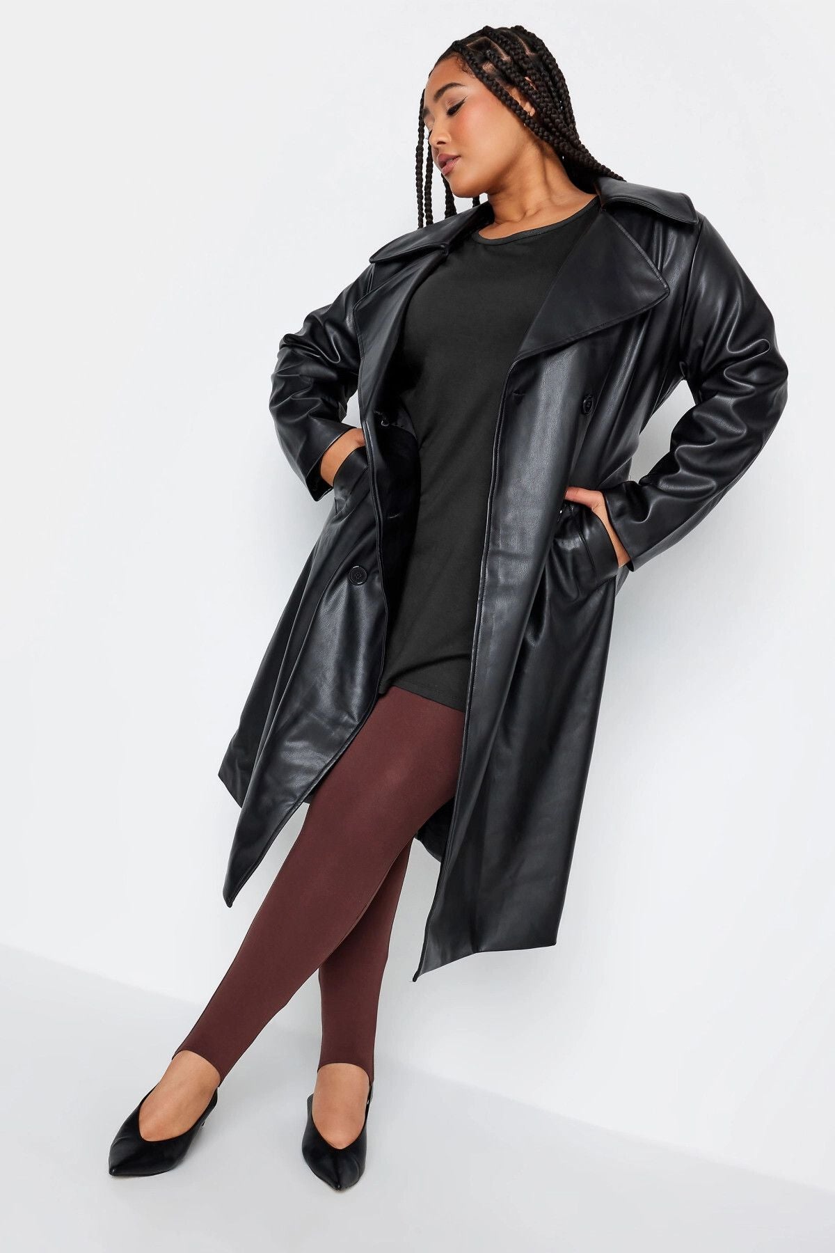 Büyük Beden Suni Deri Detaylı File Kol Yırtmaçlı Bluz 302671