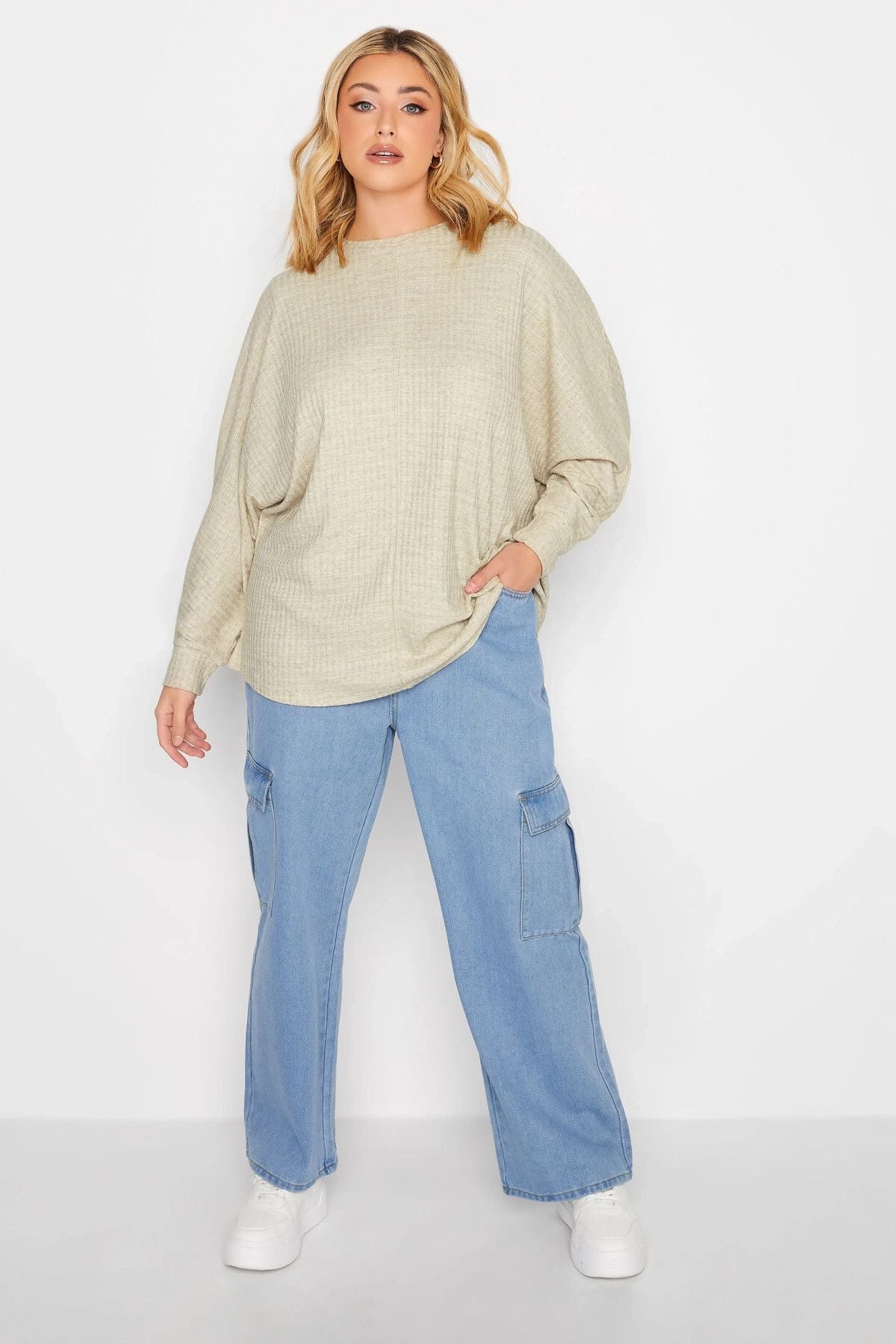 Büyük Beden Bisiklet Yaka Uzun Yarasa Kol İnce Bluz 301723