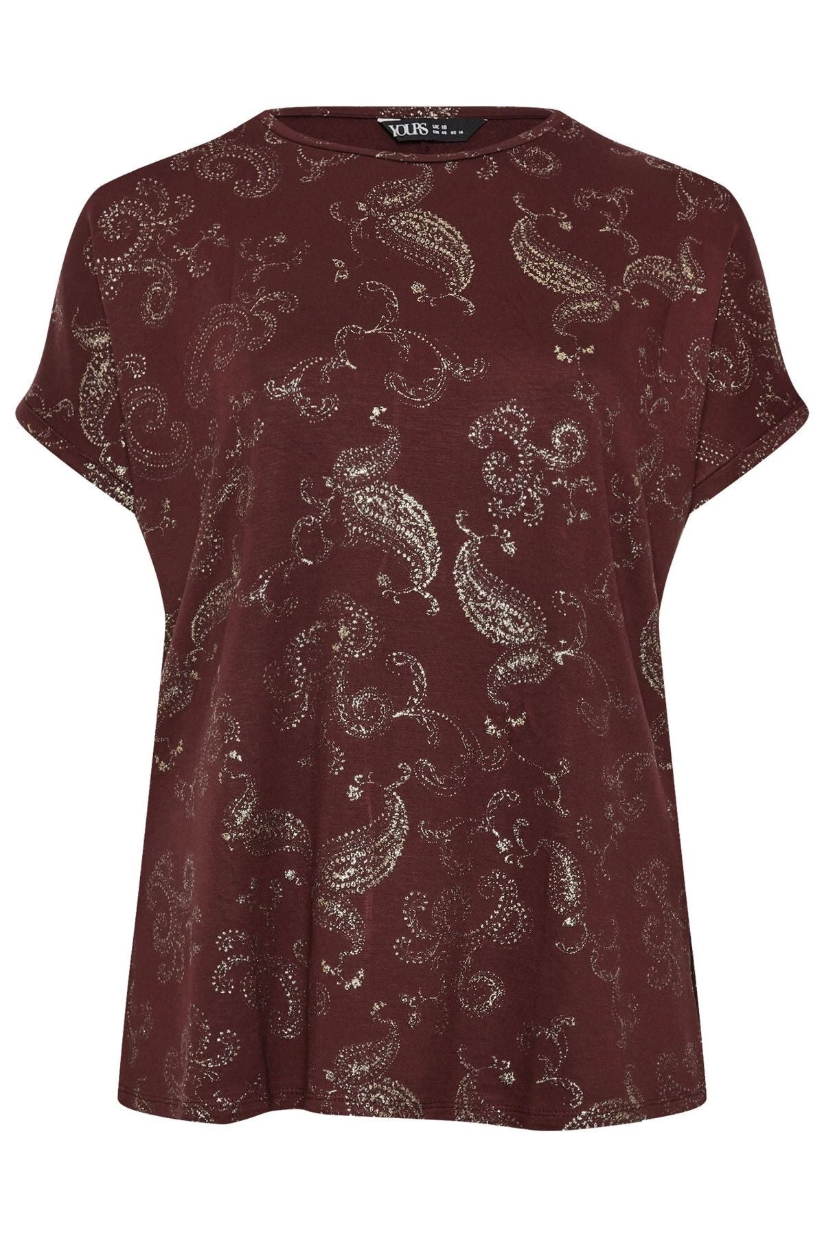 Büyük Beden Kısa Kollu Bisiklet Yaka Metalik Desenli Bluz 303666