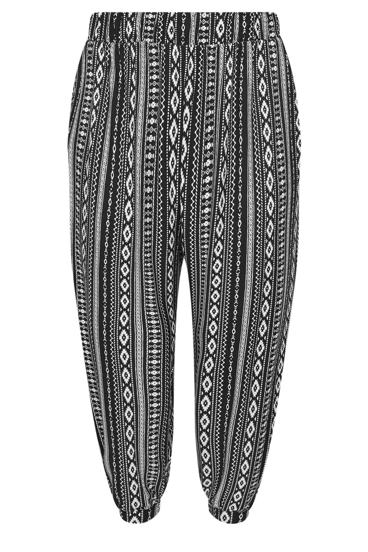 Büyük Beden Beli Lastikli Cepli Desenli Şalvar Pantolon 145265