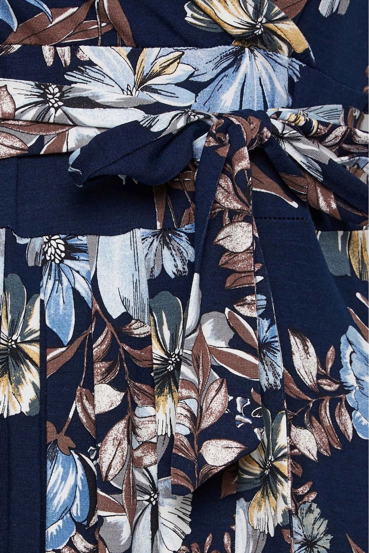 Büyük Beden V Yaka Kısa Kollu Kuşaklı Desenli Uzun Elbise 301784