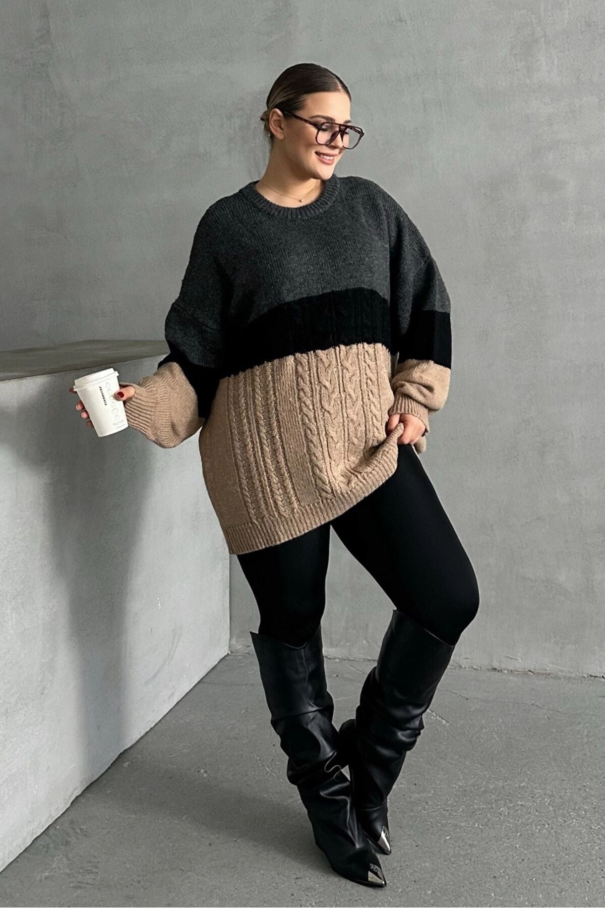 Büyük Beden Uzun Kollu Bisiklet Yaka Triko Kazak DG-05