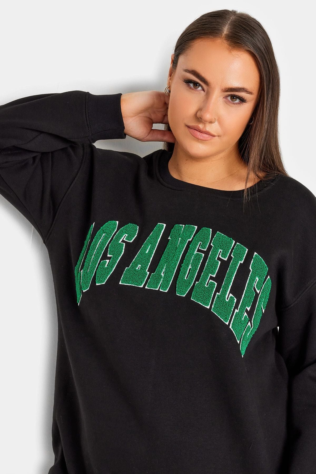 Büyük Beden Bisiklet Yaka Uzun Kollu Baskılı Sweatshirt 302685