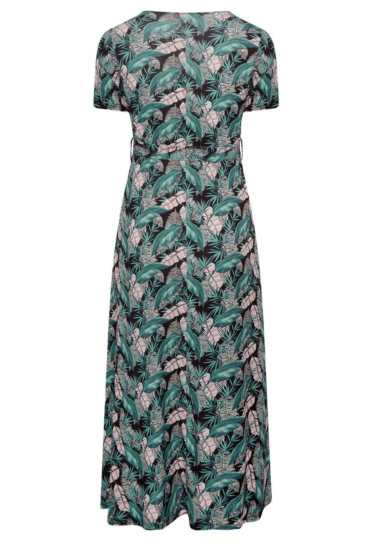 Büyük Beden V Yaka Desenli Kuşaklı Likralı Yarım Kol Anvelop Elbise 302162