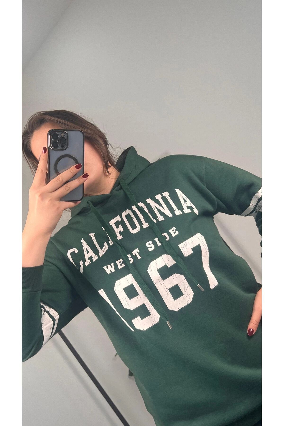 Büyük Beden Kapüşonlu Uzun Kollu Baskılı Sweatshirt 301126