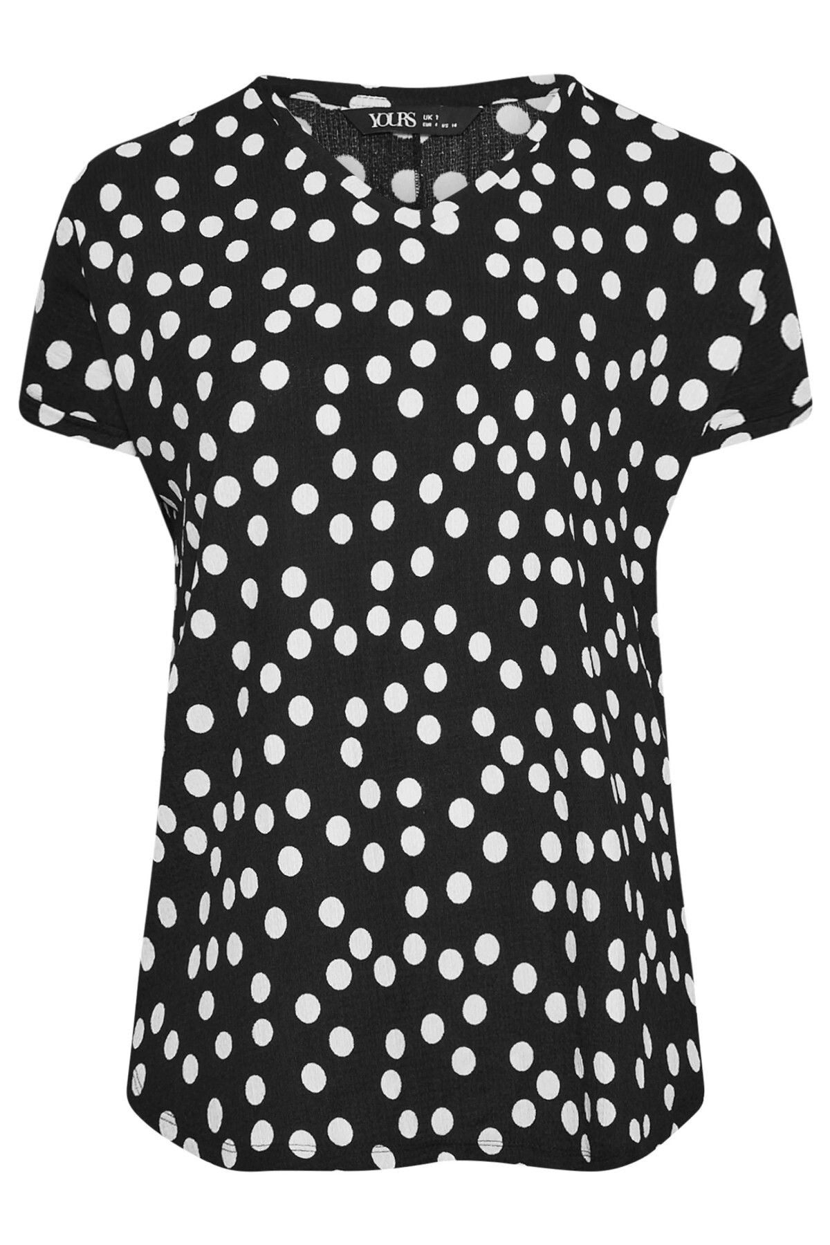 Büyük Beden V Yaka Kısa Kollu Puantiye Desenli Bluz 303496