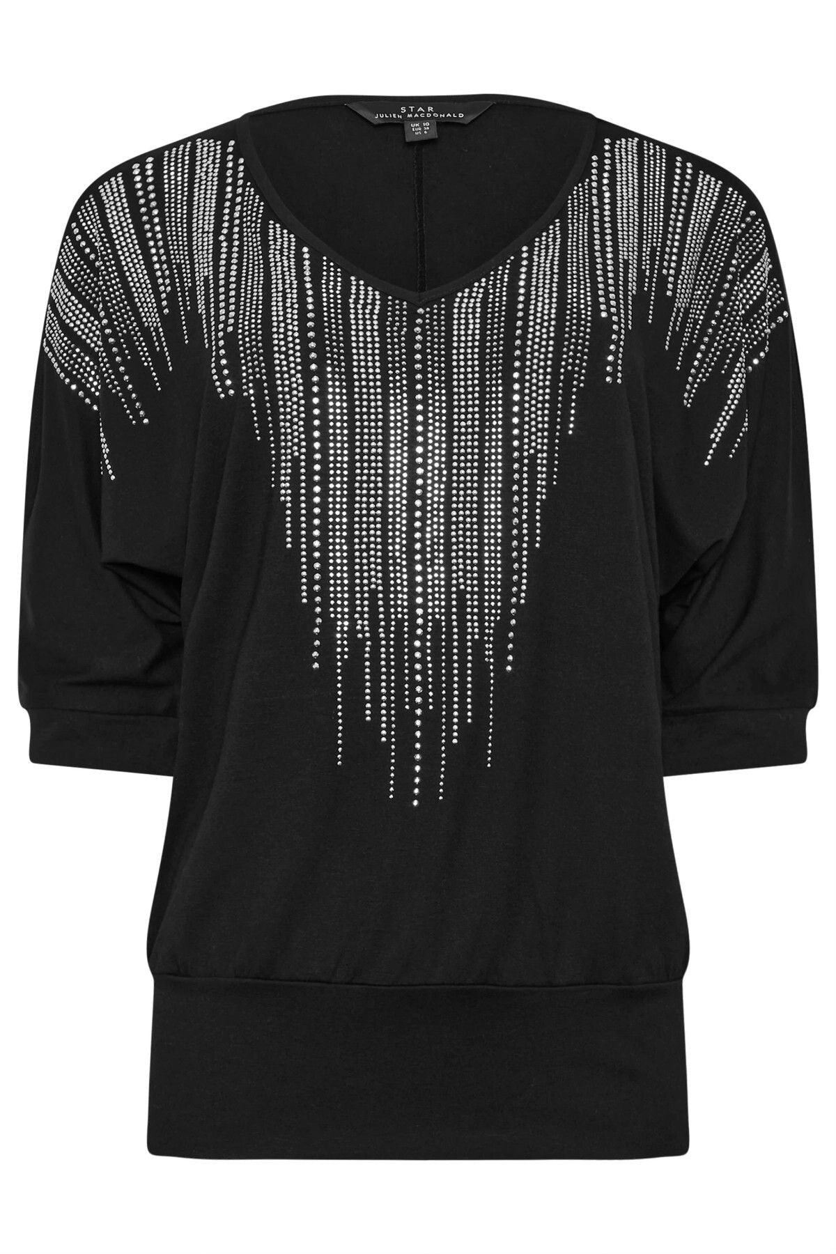 V Yaka Yarım Kollu Yakası Taş İşlemeli Beli Lastikli Omuz Detaylı Bluz 110690