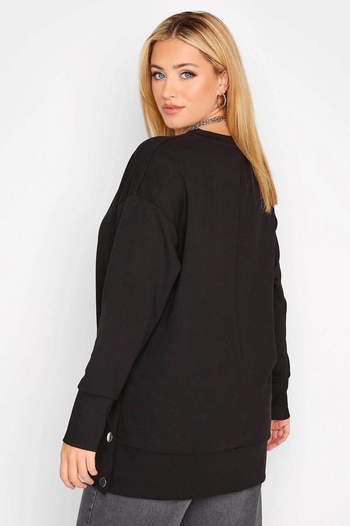 Büyük Beden Bisiklet Yaka Yanları Çıt Çıt Detaylı Sweatshirt 301173