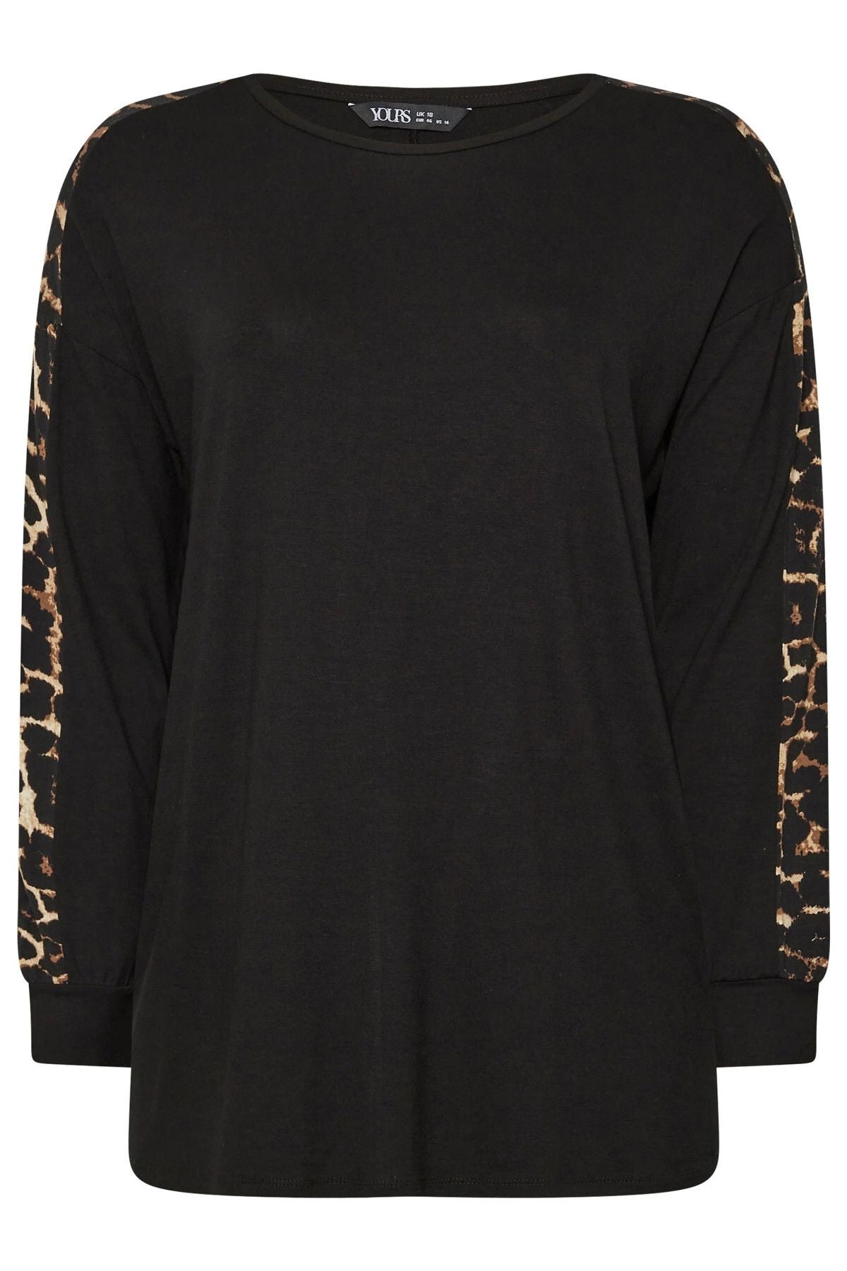 Büyük Beden Bisiklet Yaka Uzun Kolları Leopar Desenli Bluz 303723