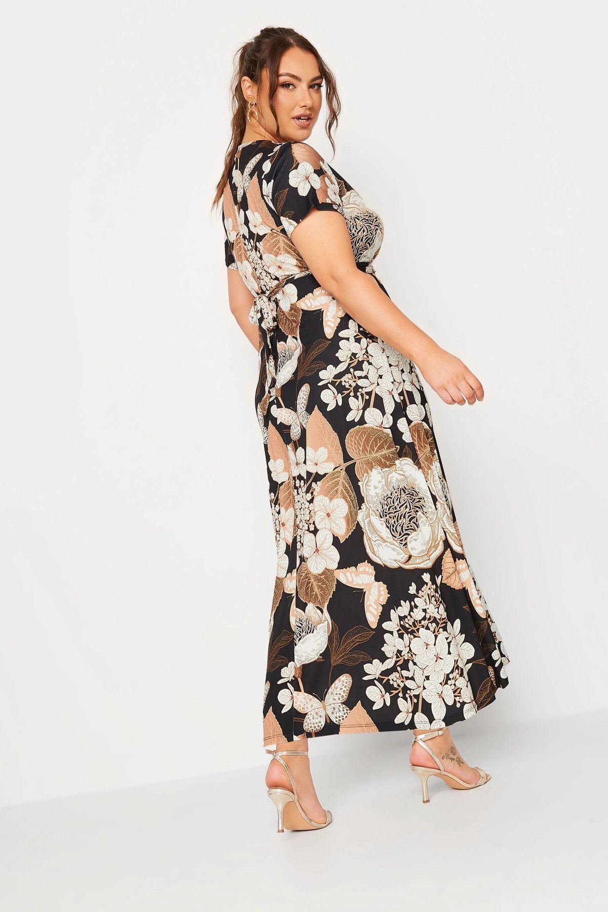 Büyük Beden V Yaka Desenli Kuşaklı Likralı Yarım Kol Anvelop Elbise 302154