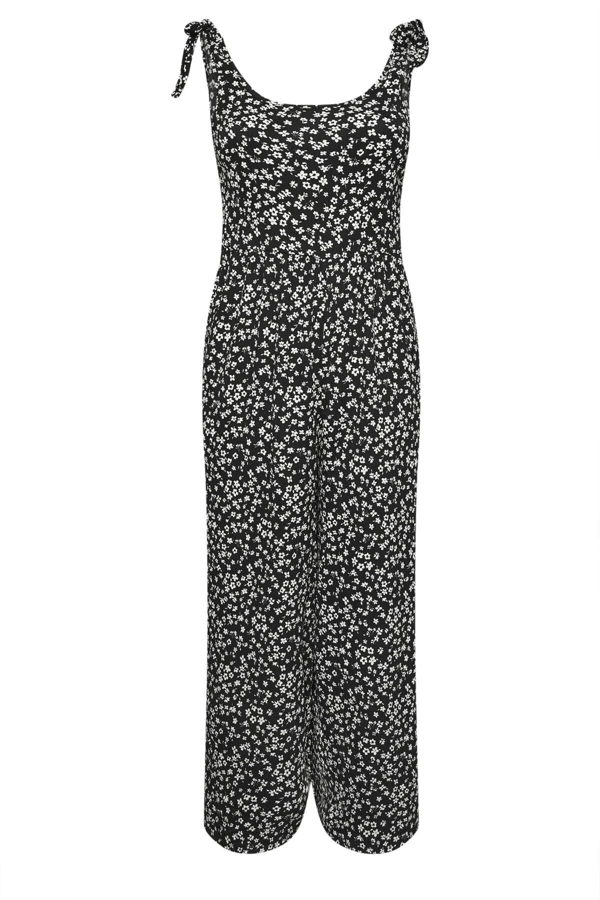 Büyük Beden Bol Paça Askıları Bağlamalı Çiçek Desenli Maxi Tulum 137986