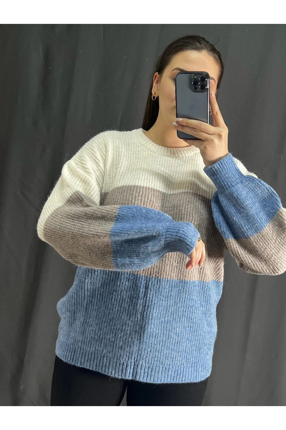 Büyük Beden Bisiklet Yaka Renk Geçişli Uzun Kollu Triko Kazak 302344