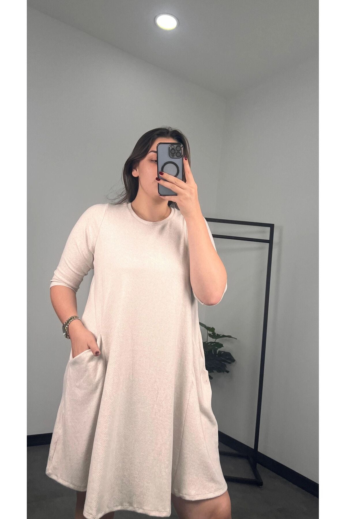 Büyük Beden Fakir Kol Bisiklet Yaka Cepli Elbise 301598