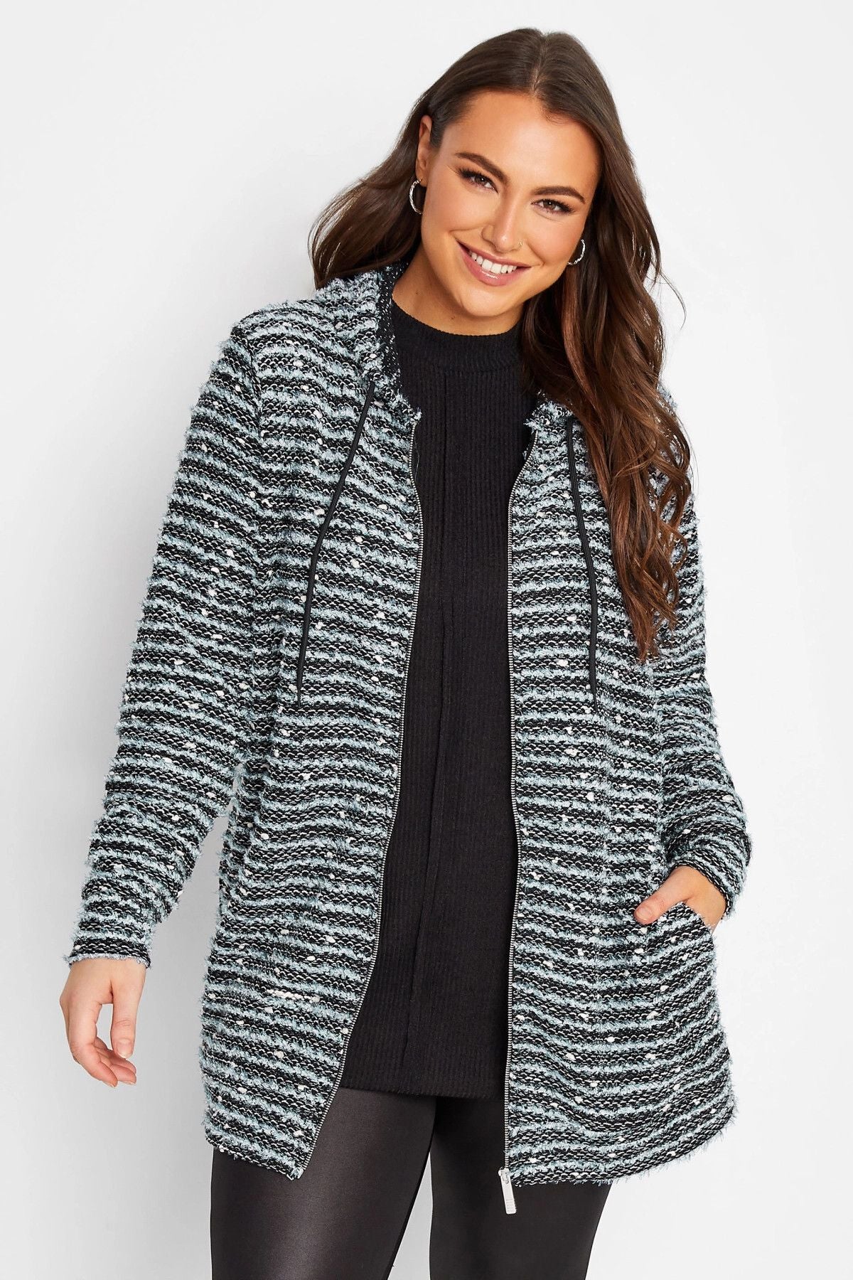 Büyük Beden Kapüşonlu Cep Detaylı Yarasa Kol Hırka 301687