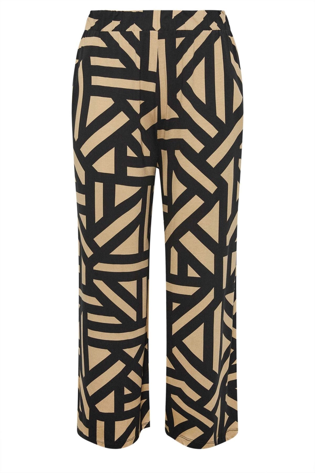 Büyük Beden Beli Lastikli Cepli Desenli Geniş Paça Pantolon 143745