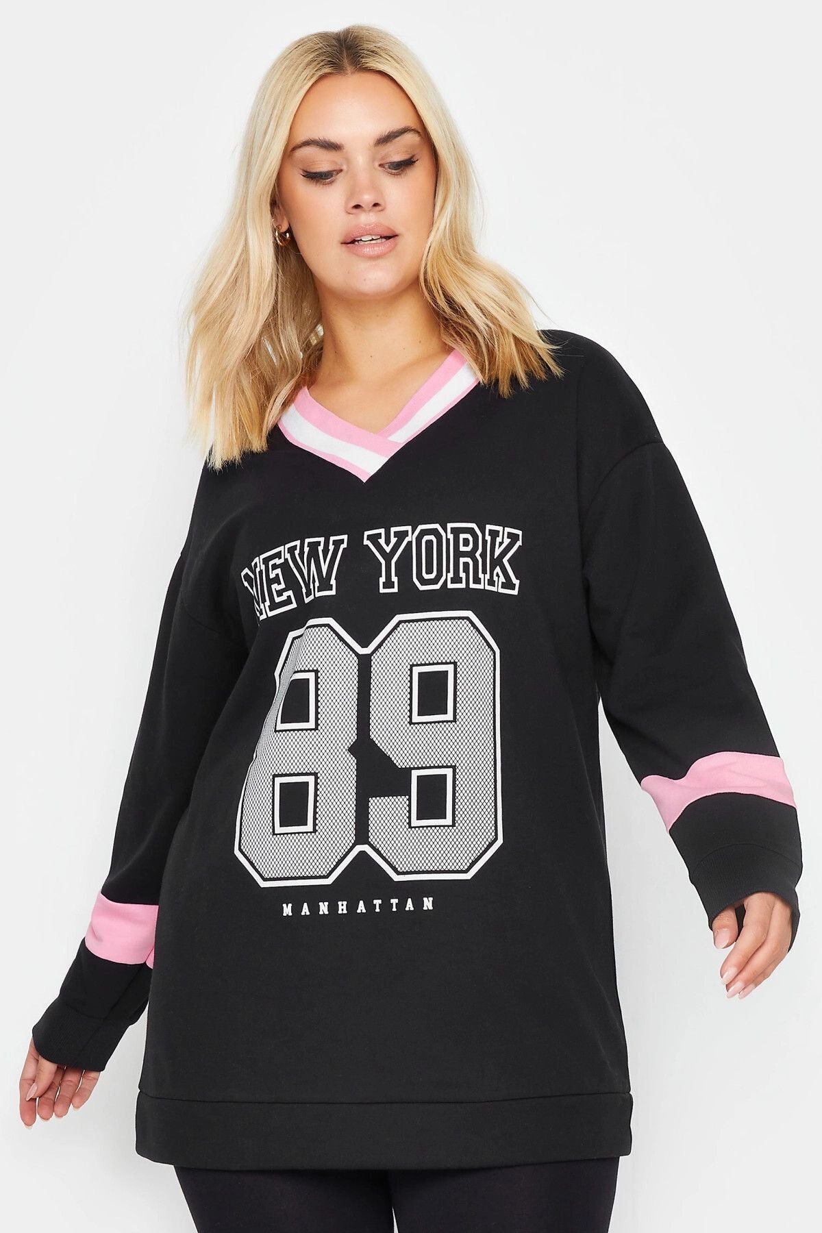 Büyük Beden V Yaka Uzun Kollu Baskılı Sweatshirt 303004