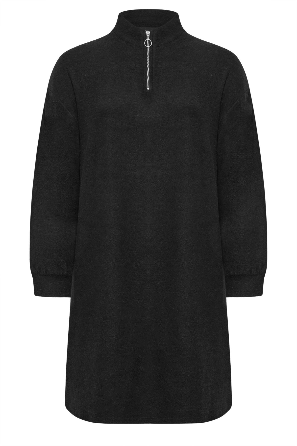 Büyük Beden Yakası Fermuarlı Uzun Kollu Midi Boy Elbise 321600