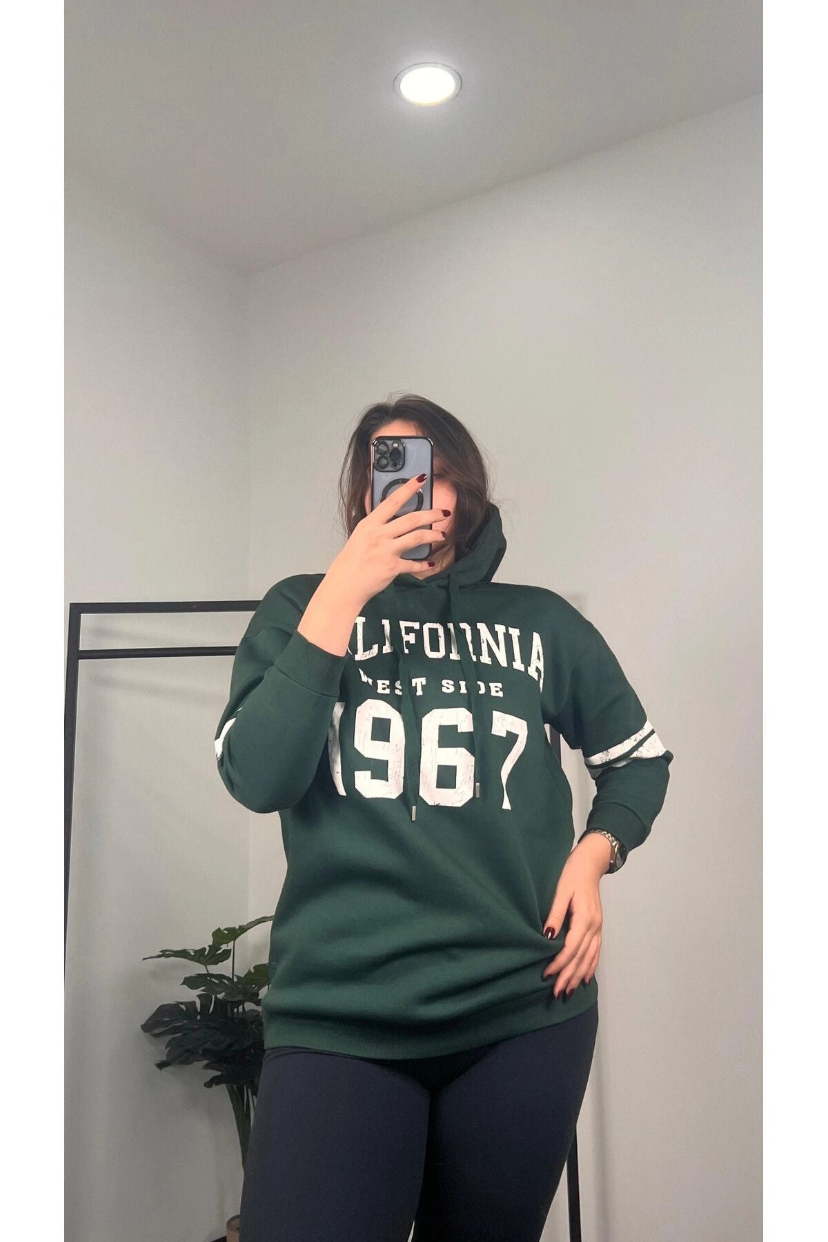 Büyük Beden Kapüşonlu Uzun Kollu Baskılı Sweatshirt 301126