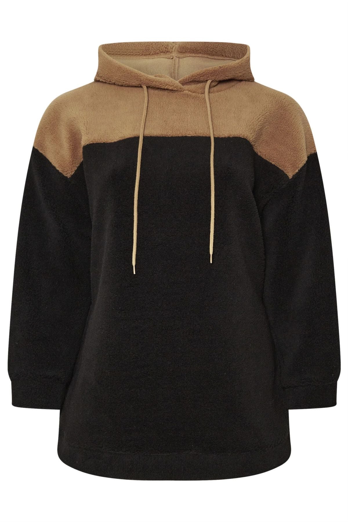 Büyük Beden Uzun Kollu Kapüşonlu ve Cepli Peluş Sweatshirt 303796