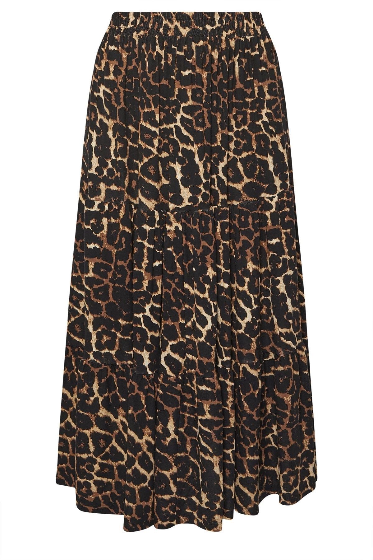 Büyük Beden Bürümcük Kumaş Leopar Desenli Beli Lastikli Etek 304237