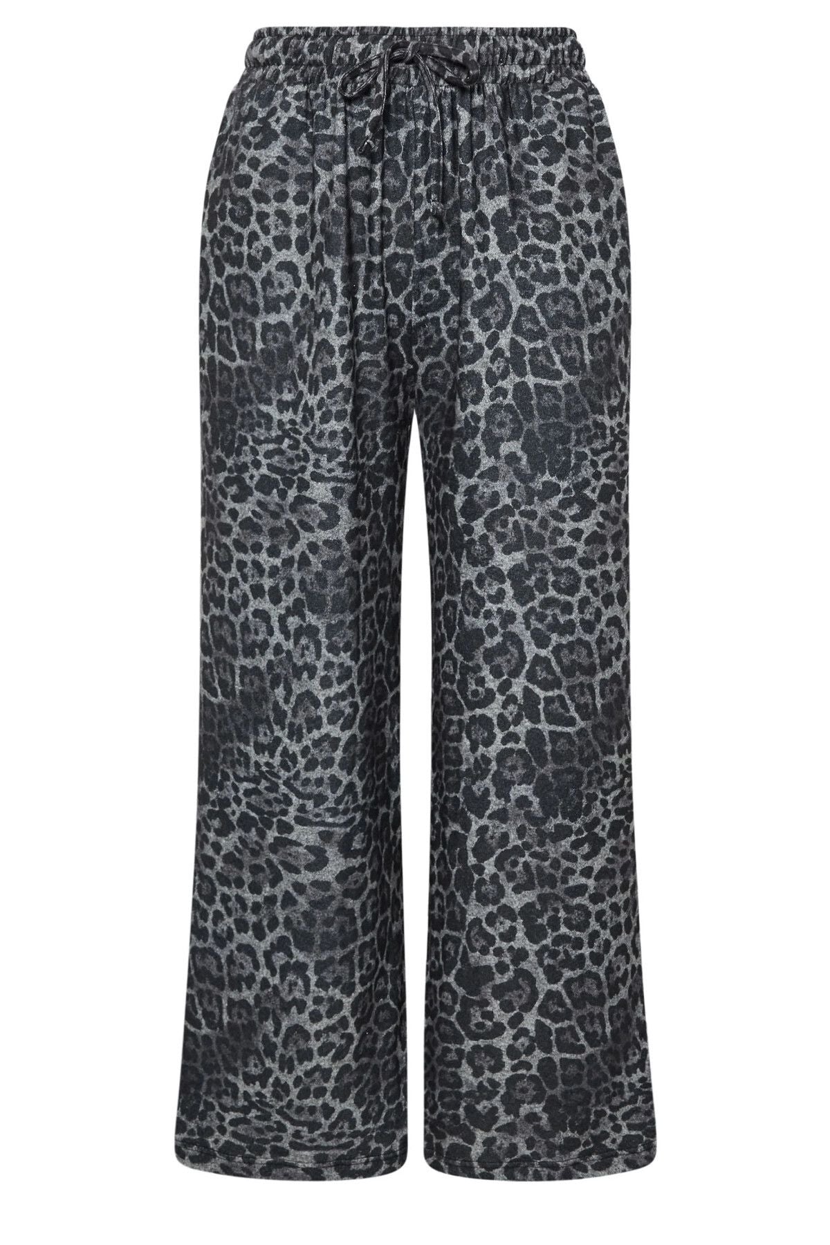 Büyük Beden Bol Paça Cepli Leopar Desenli Beli Lastikli Eşofman Altı 322356