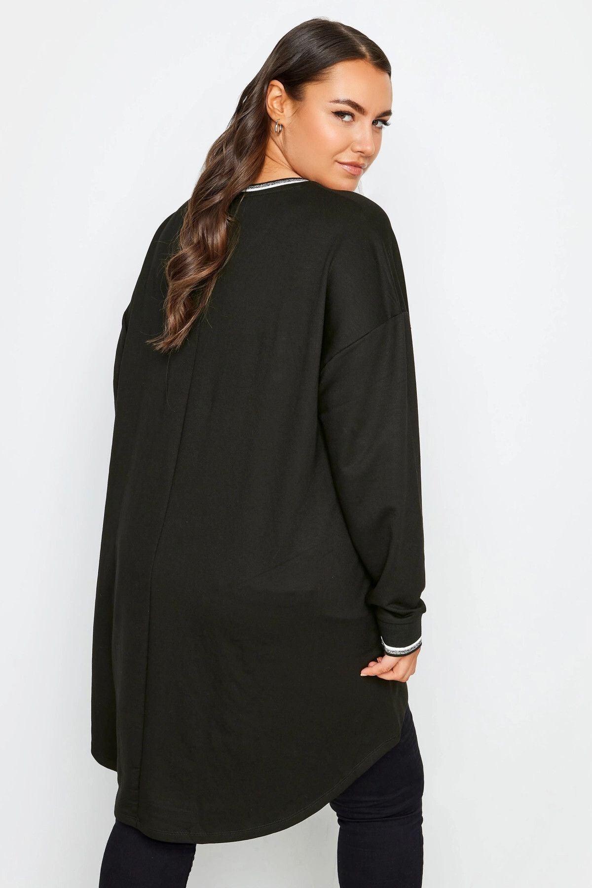 Büyük Beden Bisiklet Yaka Arkası Uzun Yılbaşı Temalı Sweatshirt 302912