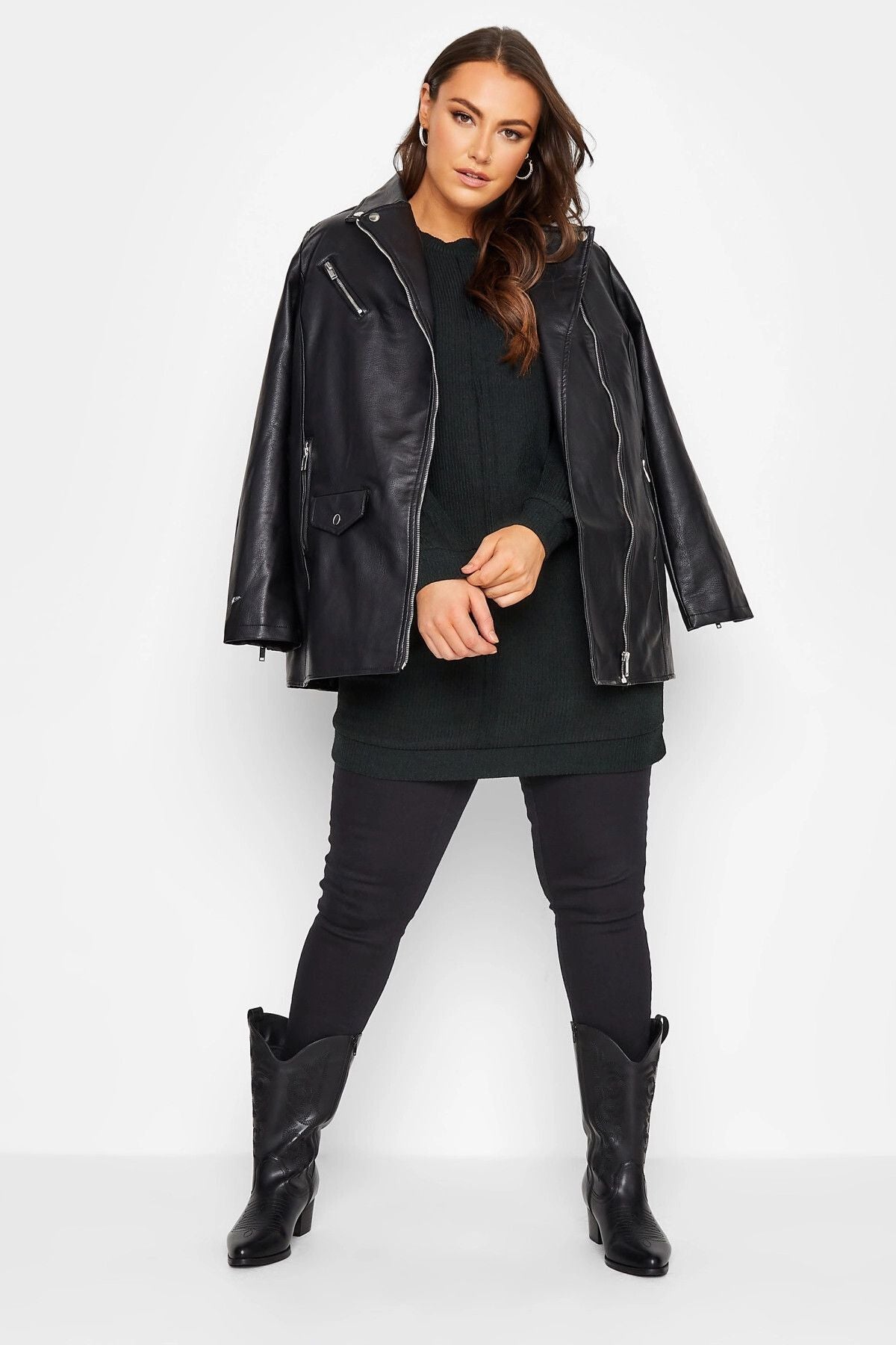 Büyük Beden Önü Dikiş Detaylı Uzun Kesim Triko Kazak 301714