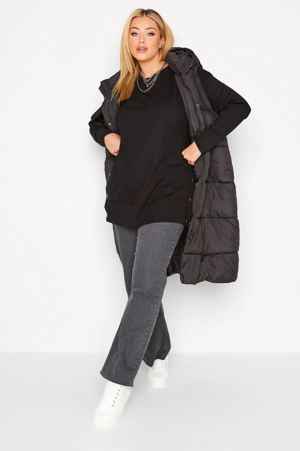 Büyük Beden Bisiklet Yaka Yanları Çıt Çıt Detaylı Sweatshirt 301173