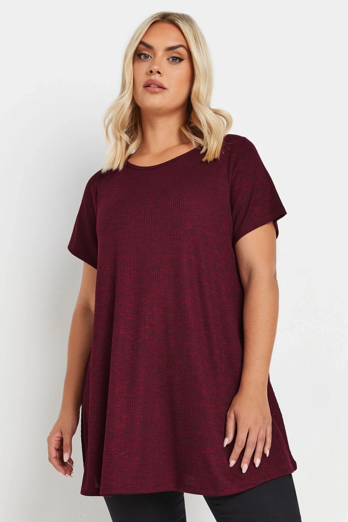 Büyük Beden Bisiklet Yaka Yarım Kollu Fitilli İnce Bluz 303619