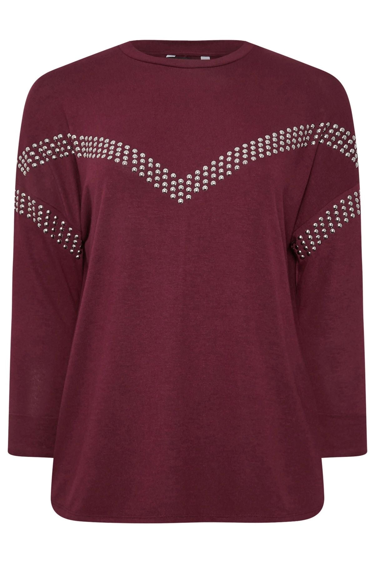 Büyük Beden Bisiklet Yaka Uzun Kollu Pul İşlemeli Bluz 322184