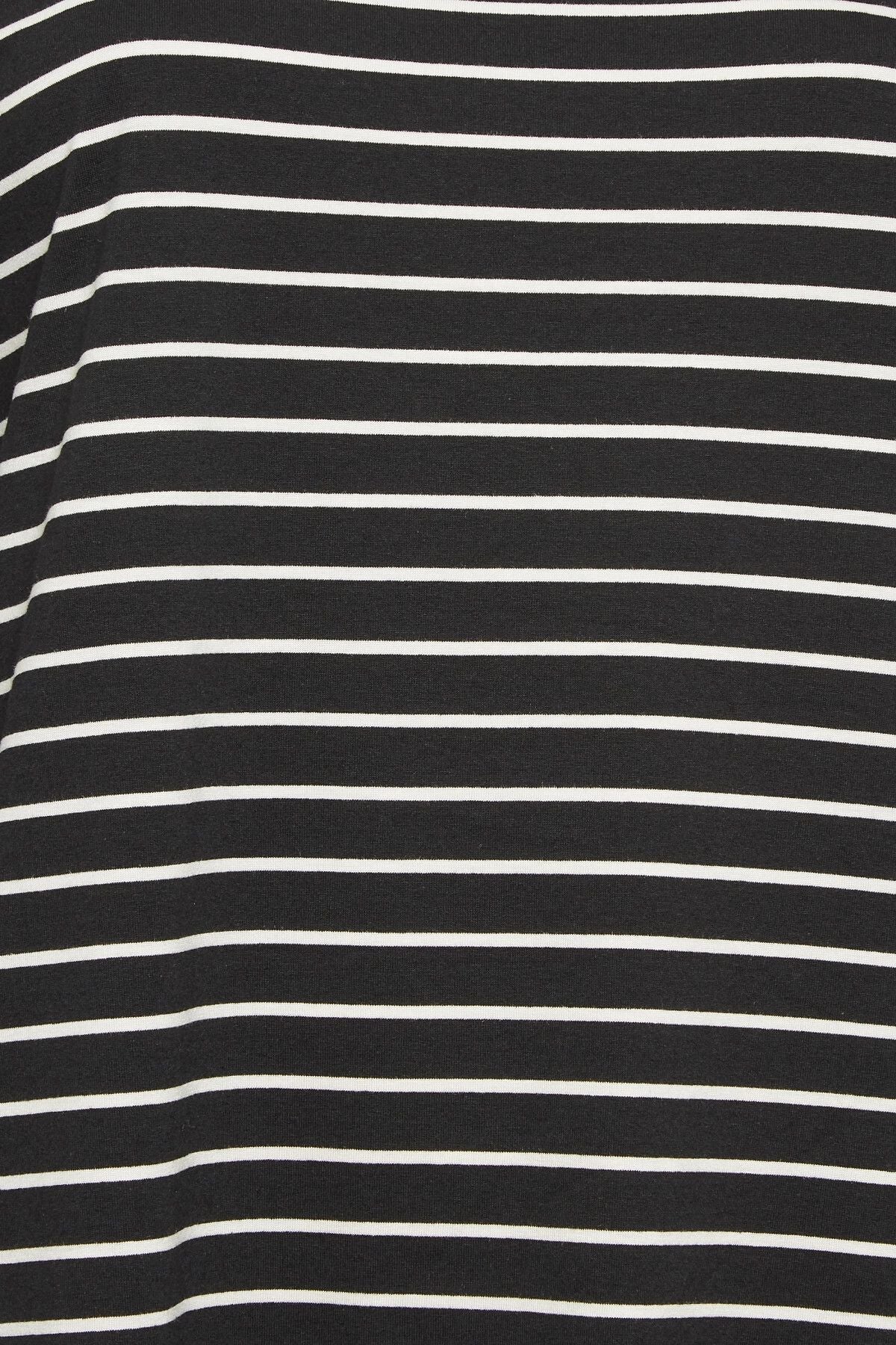 Büyük Beden Bisiklet Yaka Çift Katlı Kolları Çizgili T-shirt 302557