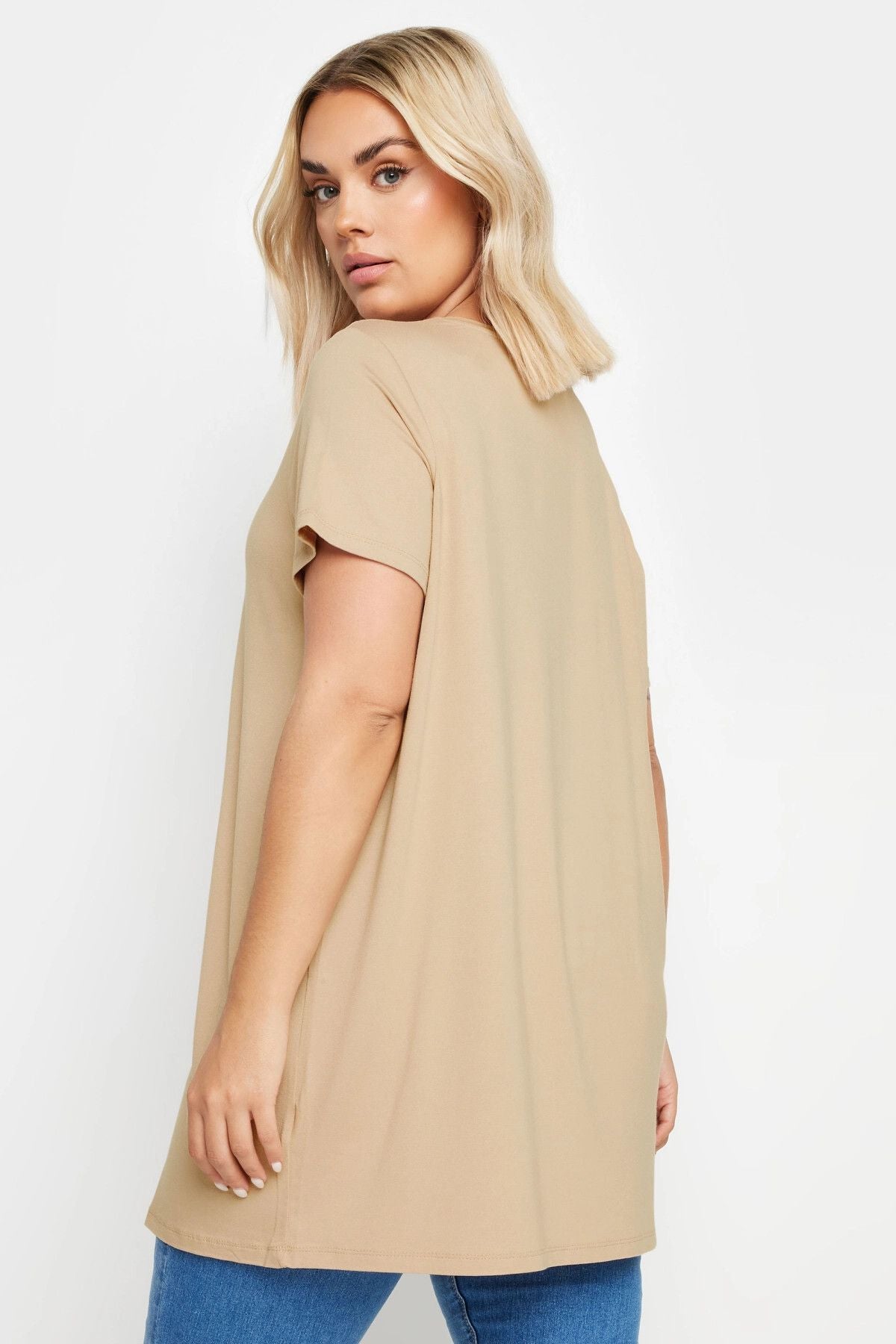 Büyük Beden Bisiklet Yaka Kısa Kollu Parıltılı Baskılı T-shirt 302277