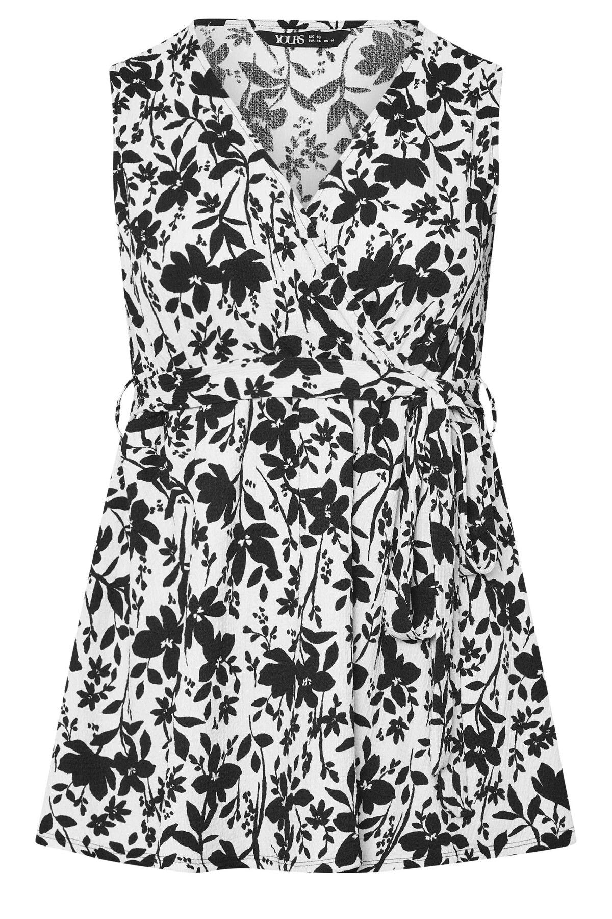 Büyük Beden V Yaka Sıfır Kol Önü Kuşaklı Desenli Bluz 322682