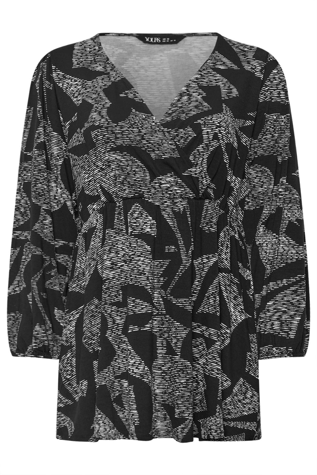 Büyük Beden Derin V Yaka Beli Lastikli Uzun Kollu Bluz 322100