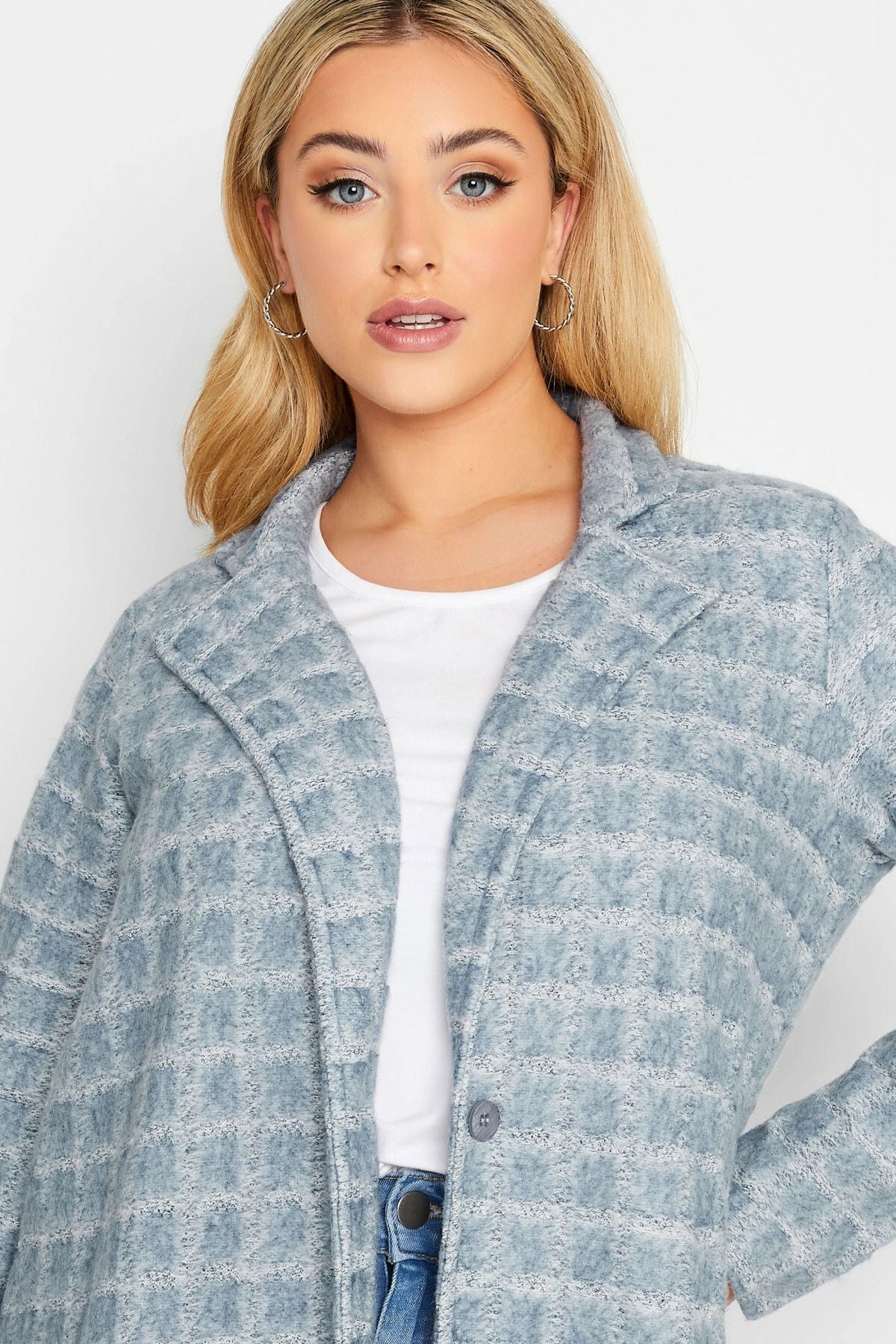 Büyük Beden Çift Düğmeli Cepli Uzun Kesim Ceket 301658