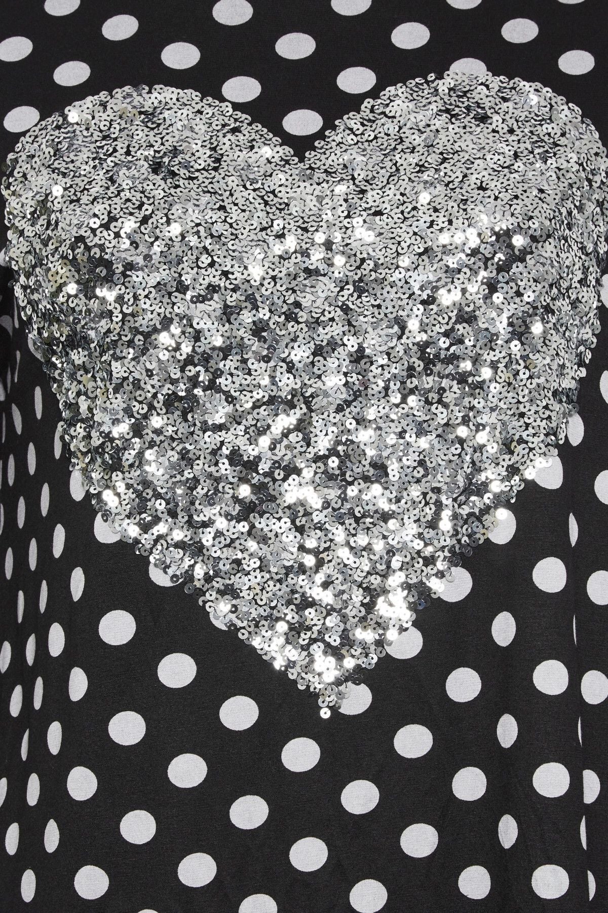 Büyük Beden Yırtmaç Detaylı Puantiyeli Payetli Uzun Kollu Bisiklet Yaka Bluz 302496