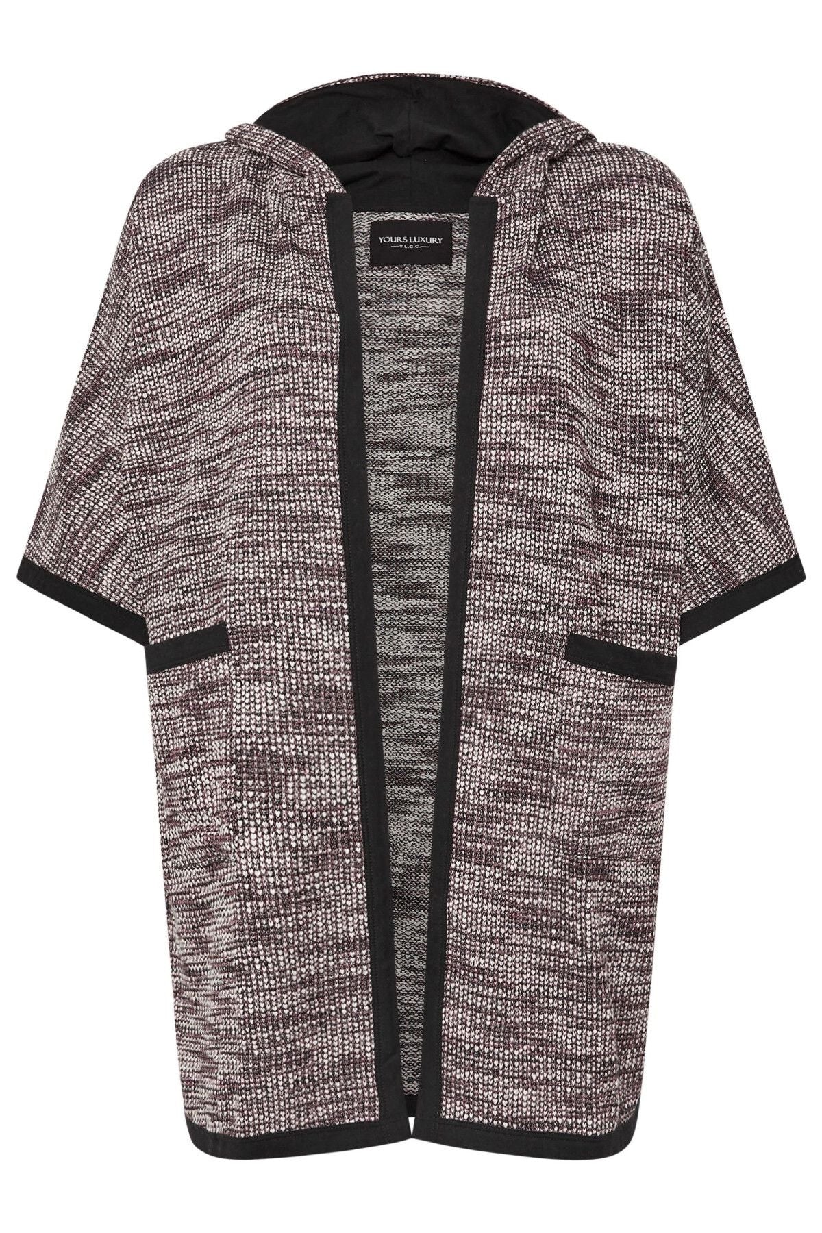 Büyük Beden Yumuşak Dokulu Yarım Kollu Cepli Kapüşonlu Hırka 301796