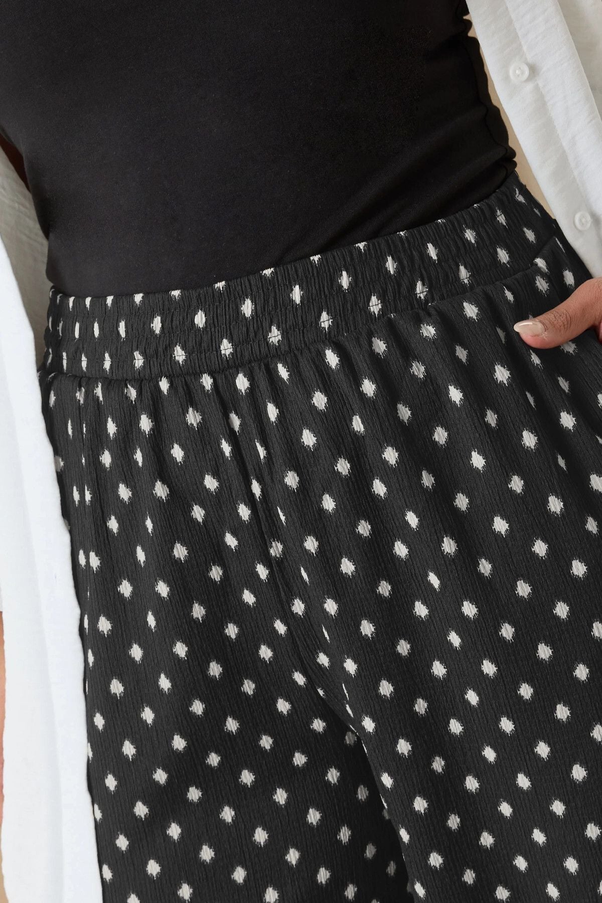 Büyük Beden Beli Lastikli Bol Paça Desenli Cepli Pantolon 303710