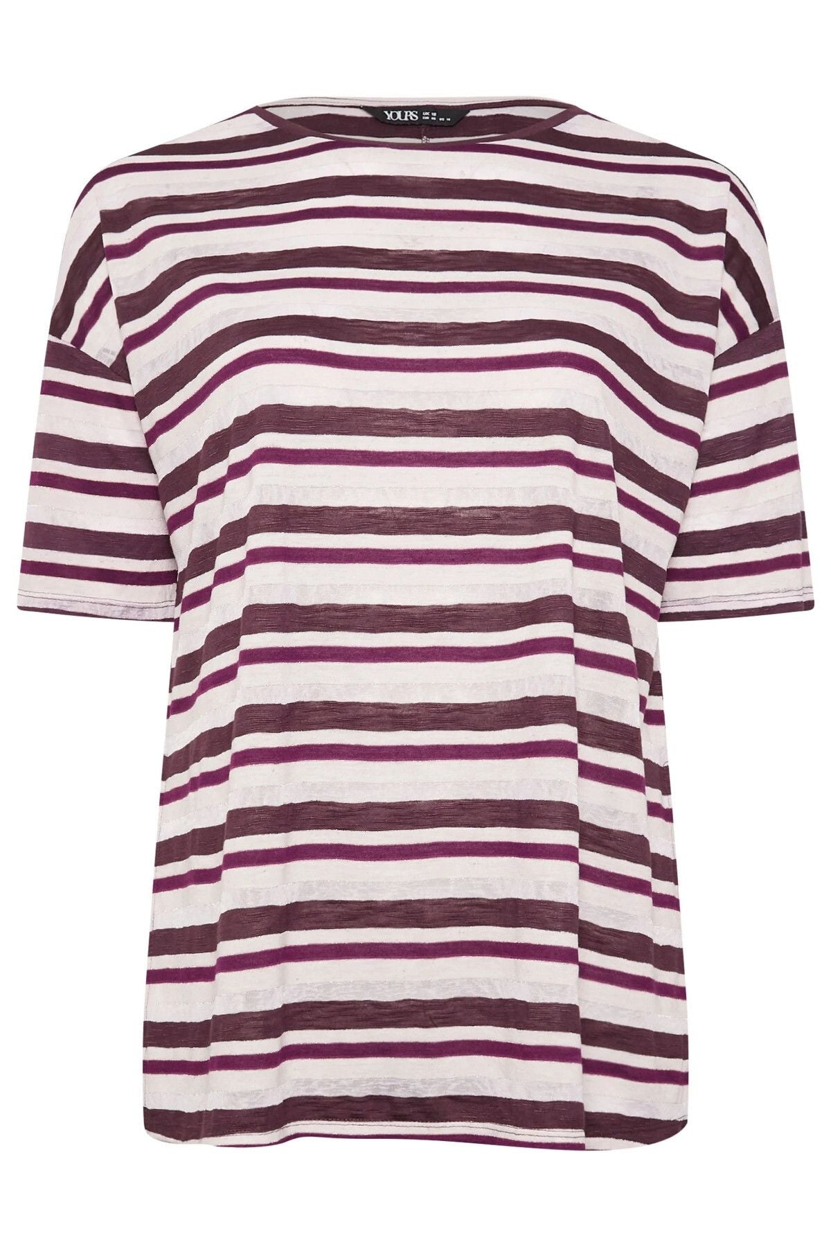 Büyük Beden Yanları Yırtmaçlı Kısa Kollu Bisiklet Yaka Çizgili T-shirt 303668