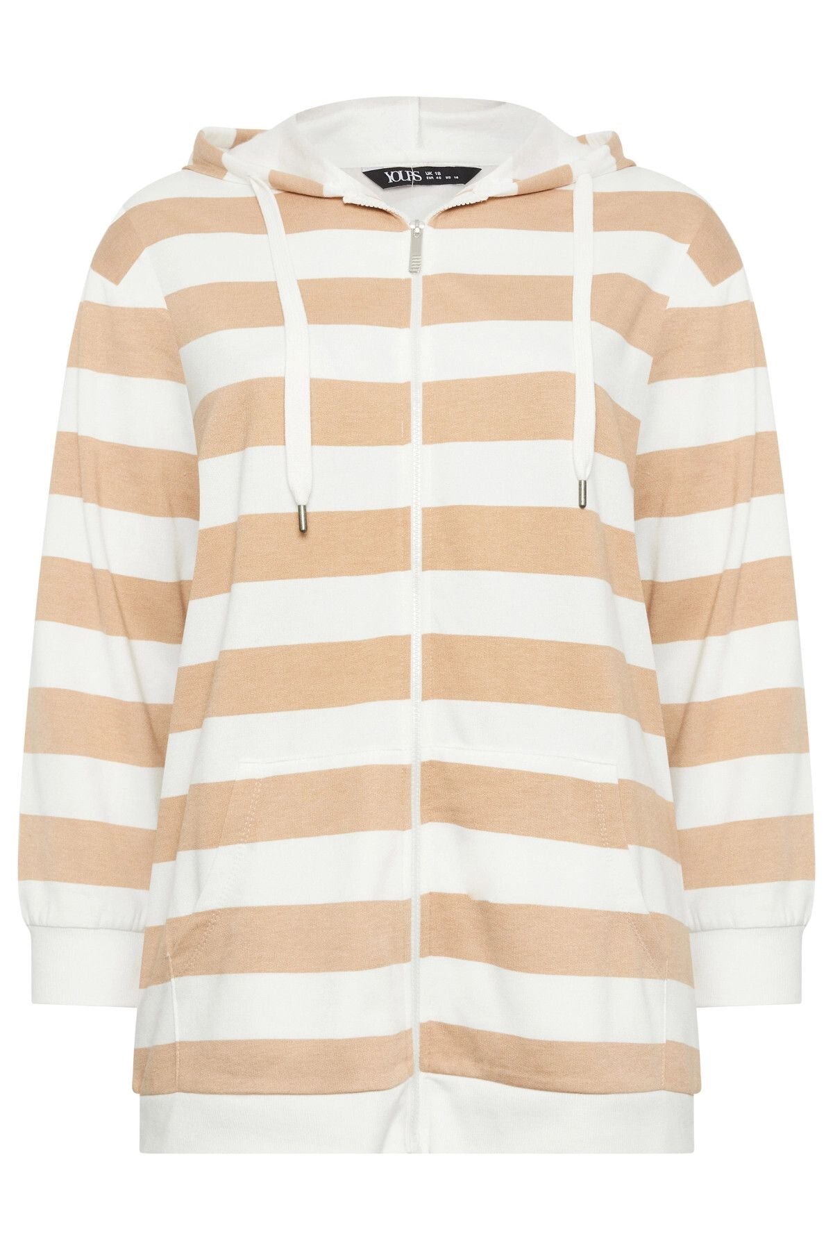 Büyük Beden Kapüşonlu Fermuarlı Çizgili Uzun Kollu Sweatshirt 302937