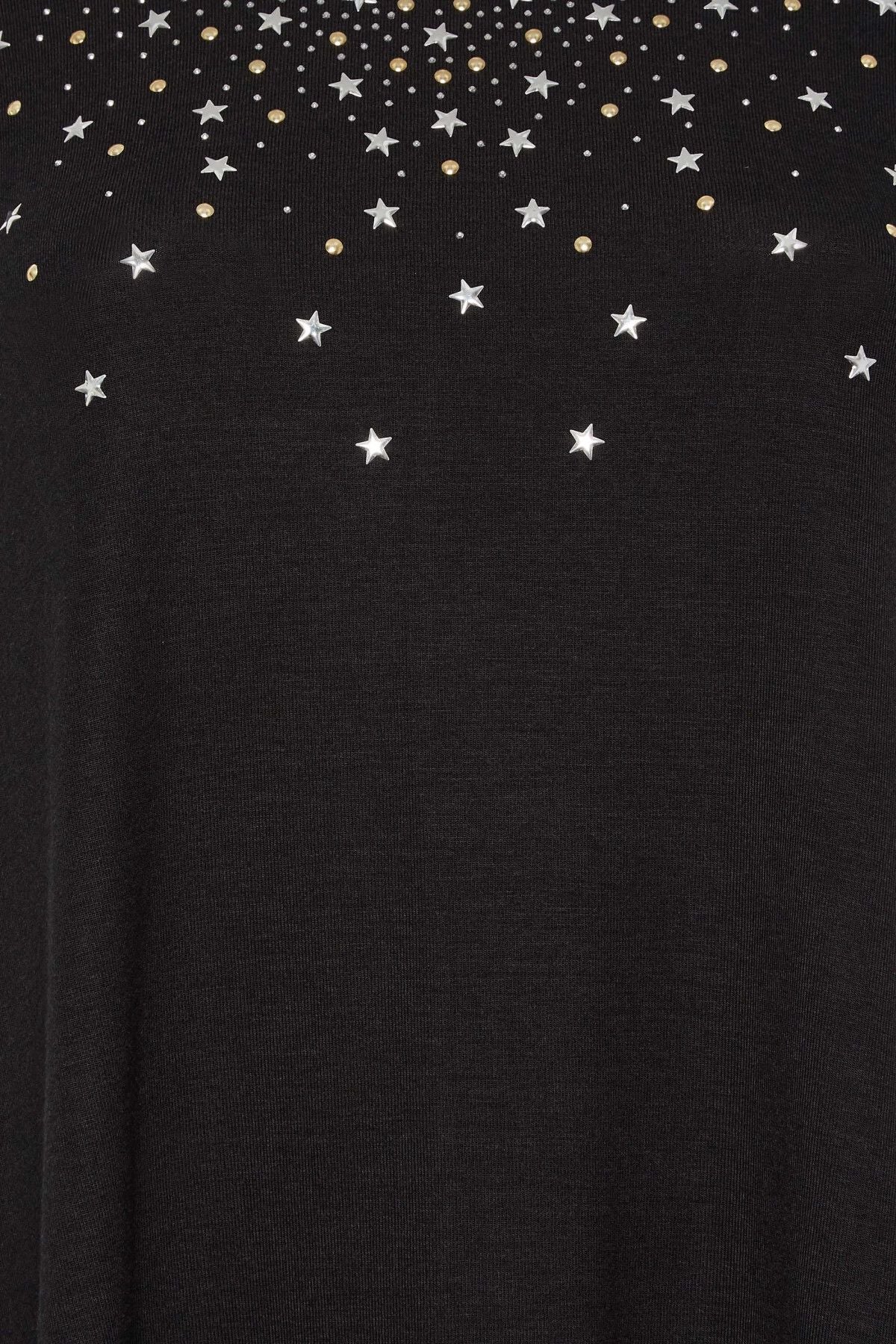 Büyük Beden Pul Detaylı V Yaka Kısa Kollu Bluz 302124