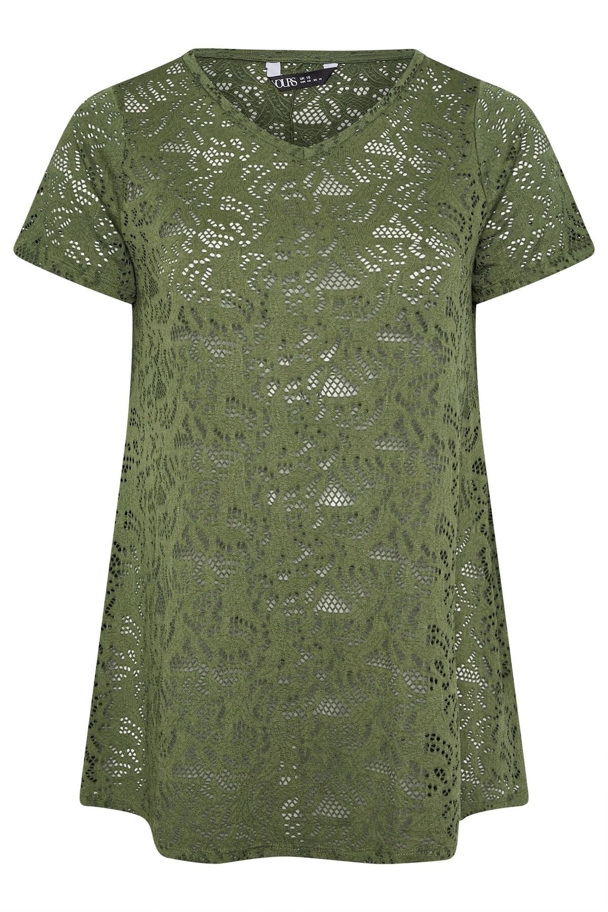 Büyük Beden V Yaka Kolsuz Astarsız Dantel T-shirt 304091