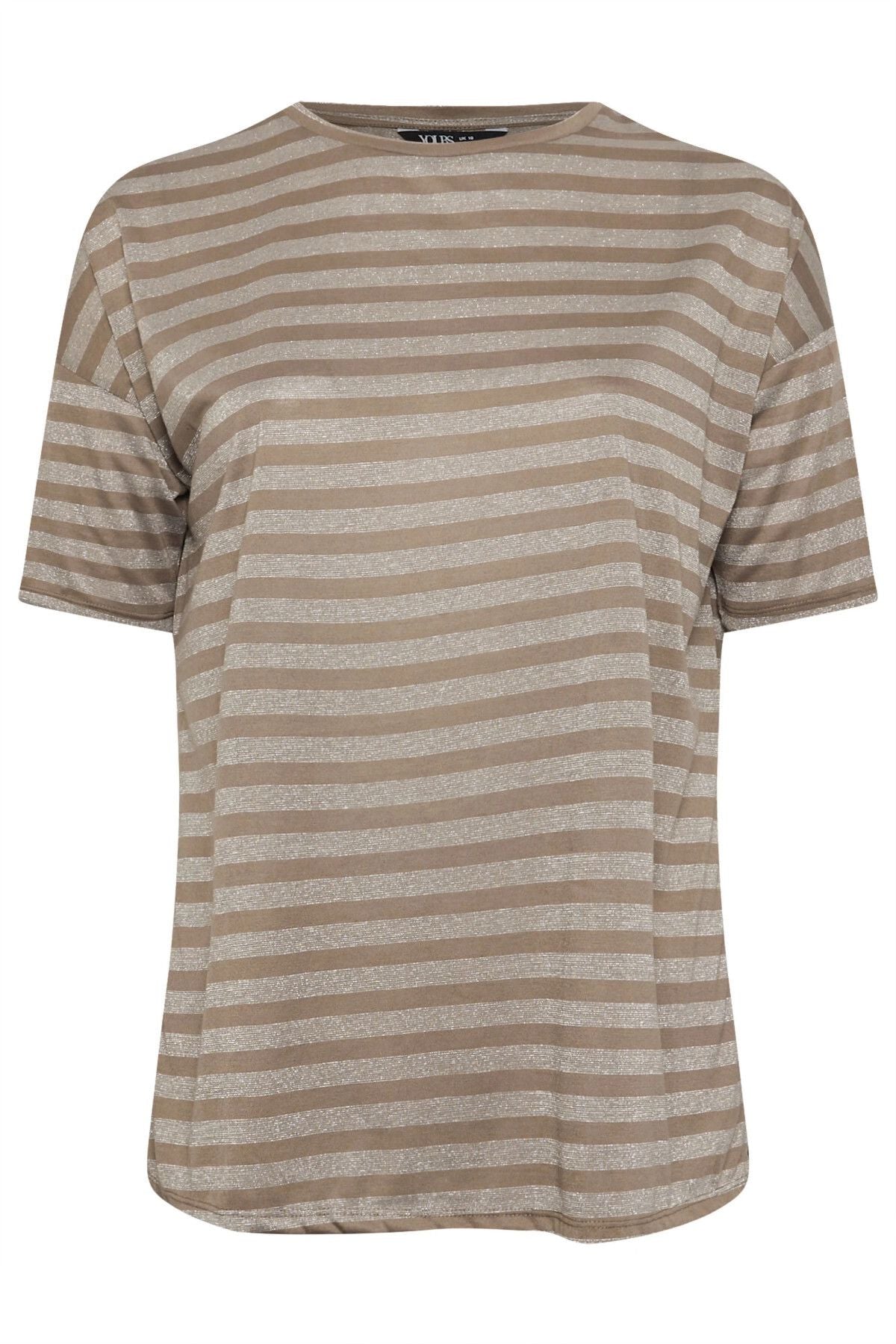 Büyük Beden Bisiklet Yaka Kısa Kollu Çizgili Yanları Yırtmaçlı T-shirt 303612