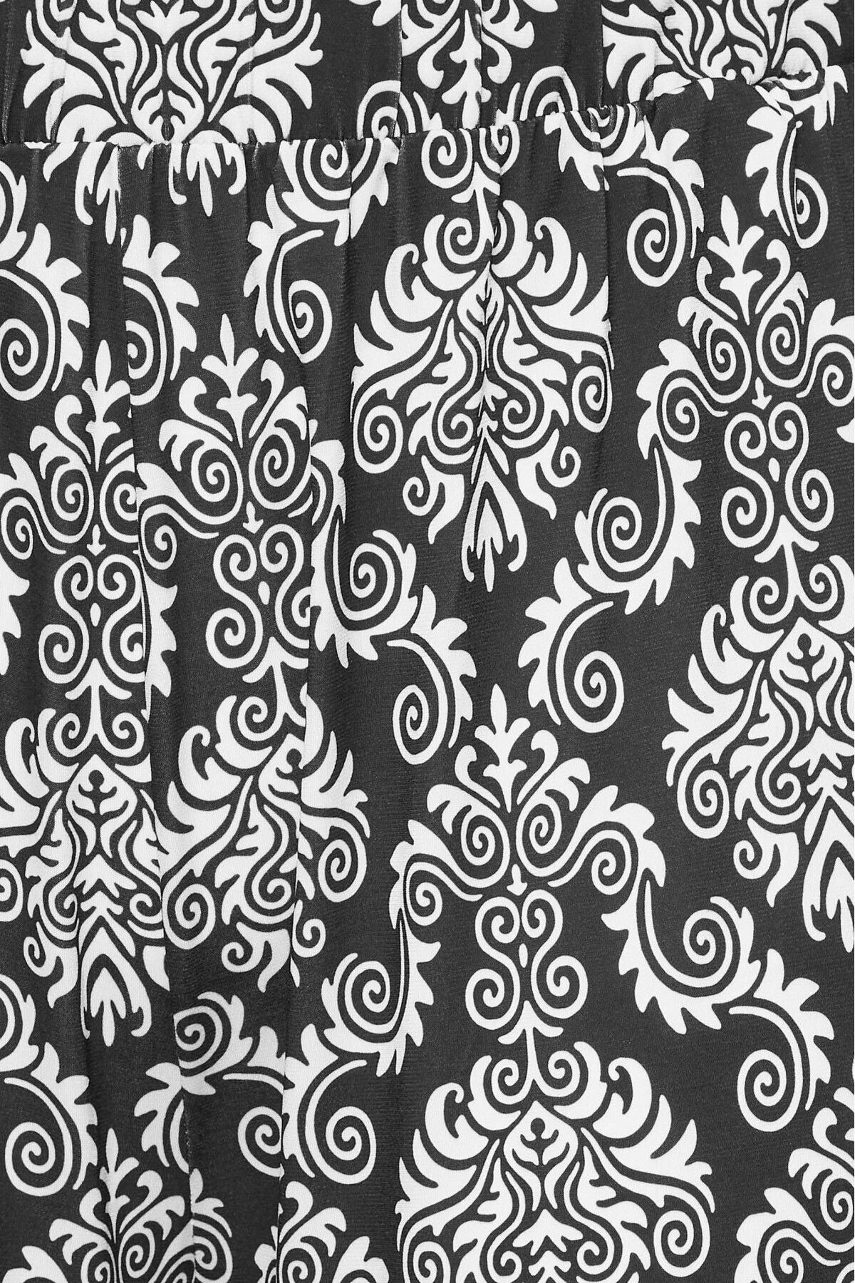 Büyük Beden Geniş Paça Desenli Beli Lastikli Likralı Pantolon 302005