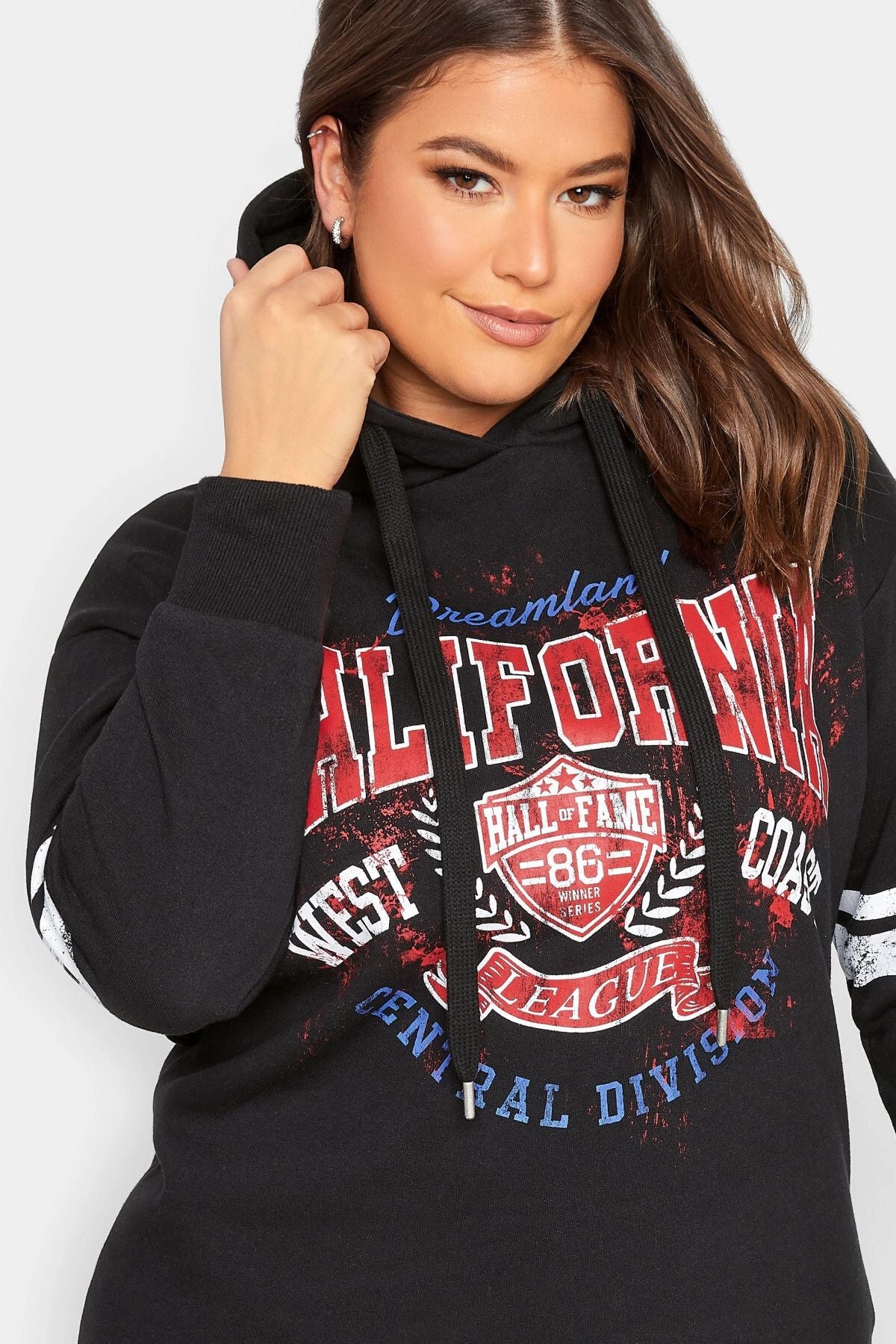 Büyük Beden Kolları Şeritli Kapüşonlu Uzun Kollu Sweatshirt 302128