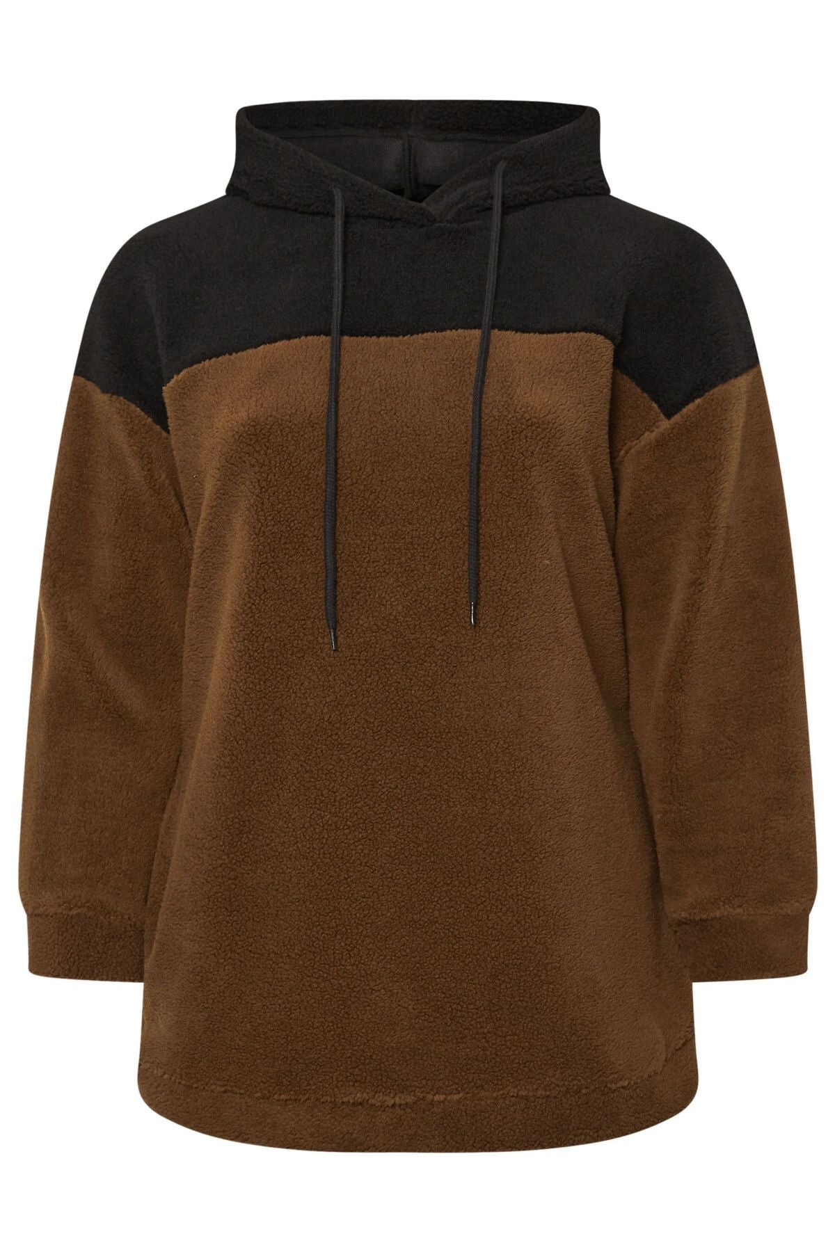 Büyük Beden Uzun Kollu Kapüşonlu ve Cepli Peluş Sweatshirt 303794