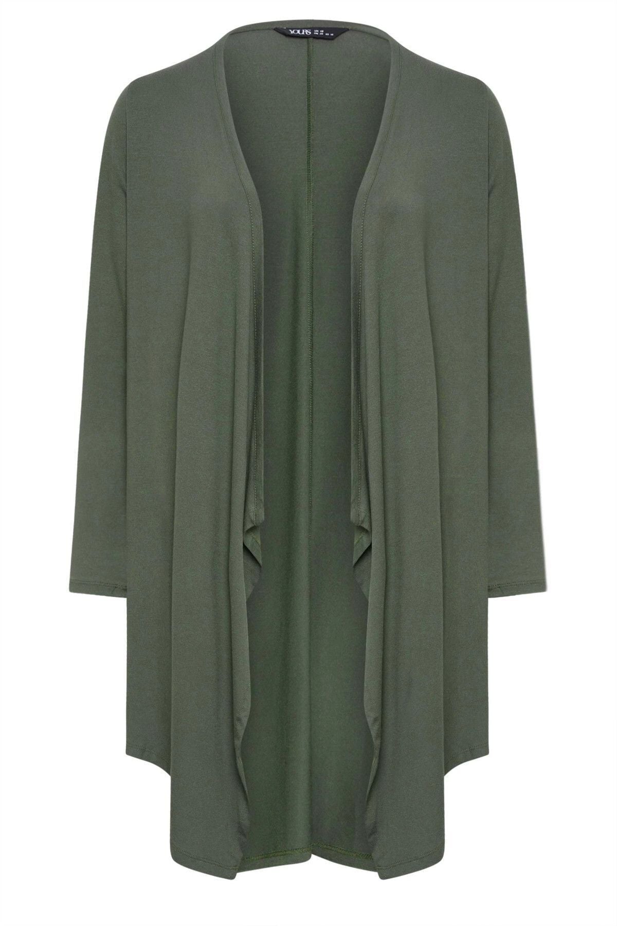 Büyük Beden Asimetrik Kesim Düğmesiz Salaş Uzun Kollu Hırka 321405