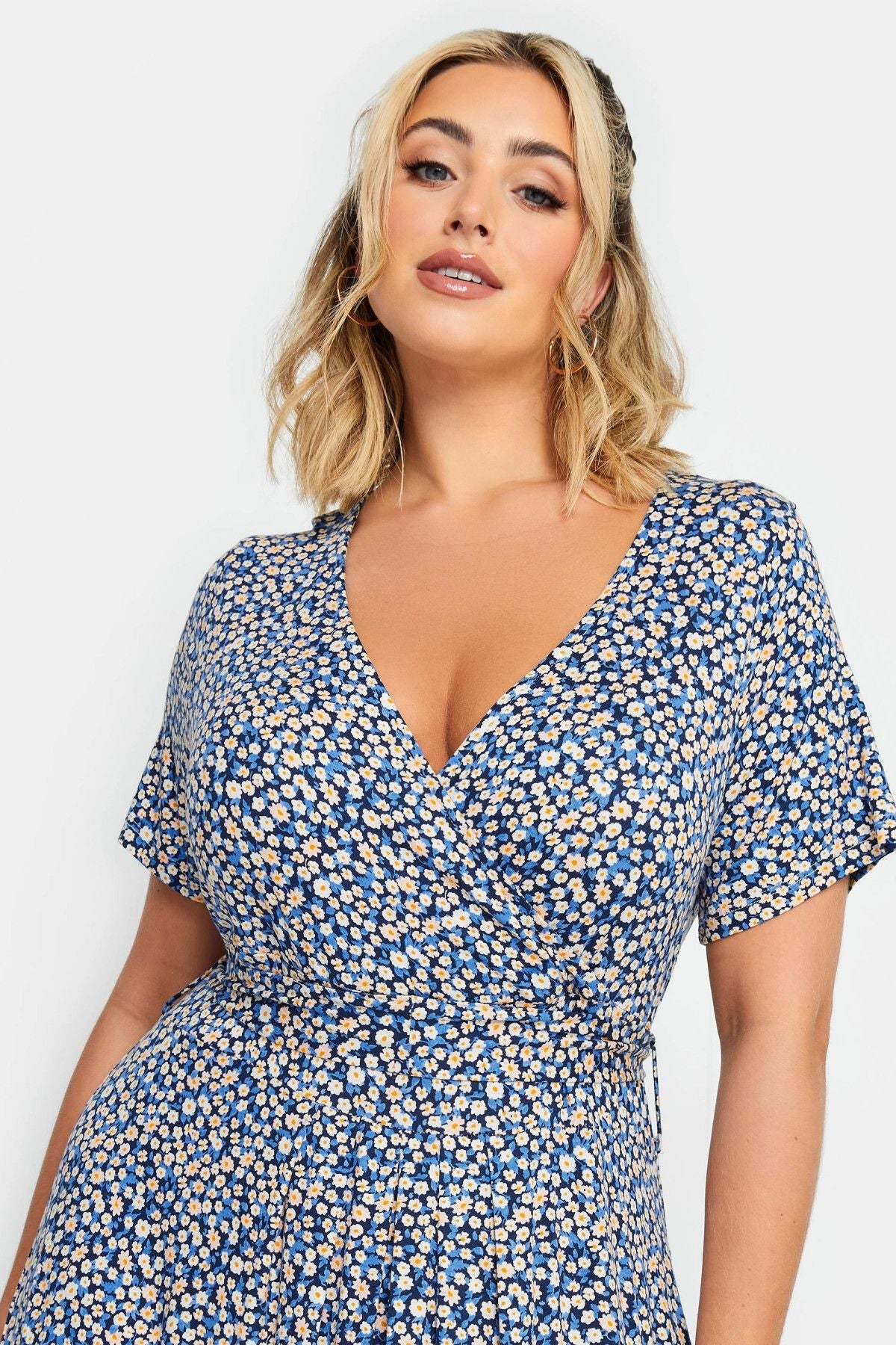 Büyük Beden V Yaka Kısa Kollu Likralı Anvelop Elbise 302376