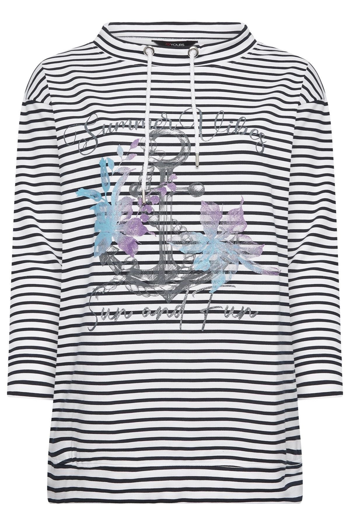 Büyük Beden Uzun Kollu Çizgili Çapa Baskılı Sweatshirt 301683