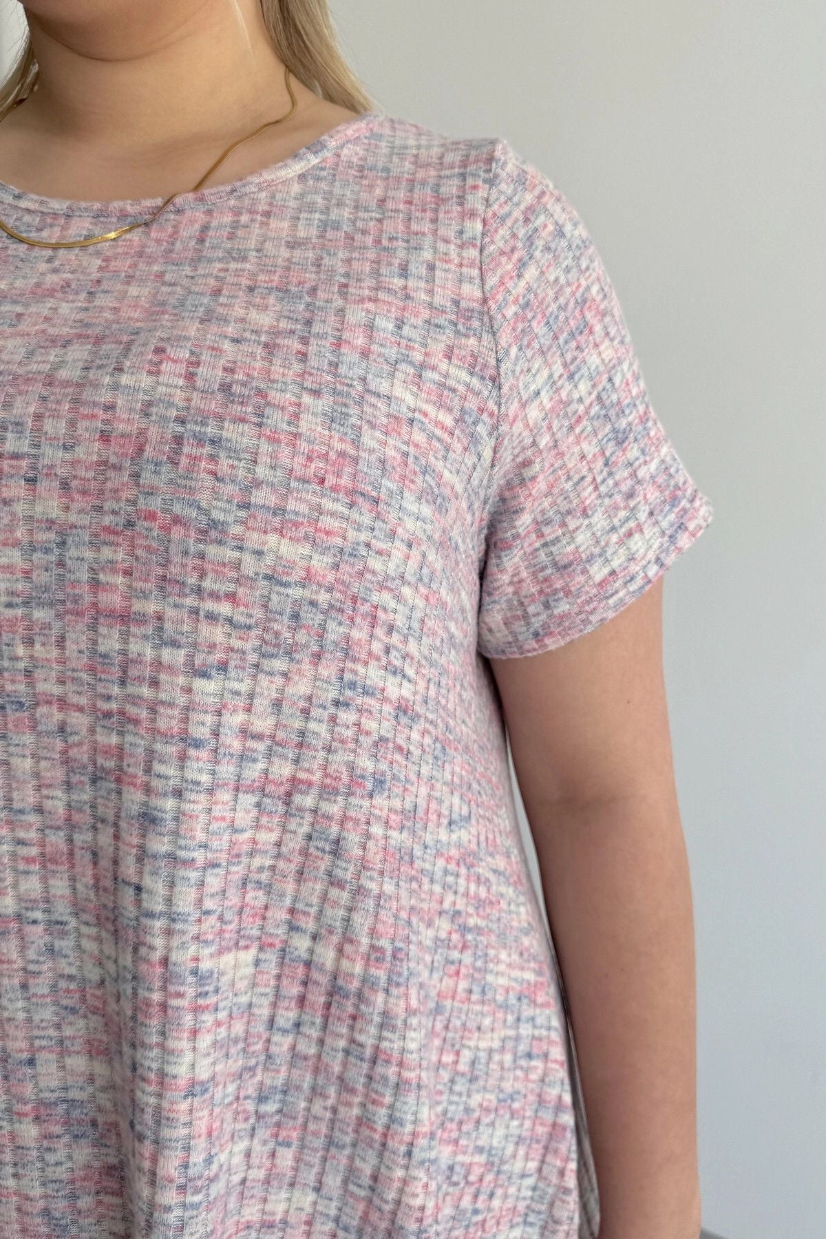 Büyük Beden Bisiklet Yaka Kısa Kollu Fitilli Kırçıllı Bluz 101-29